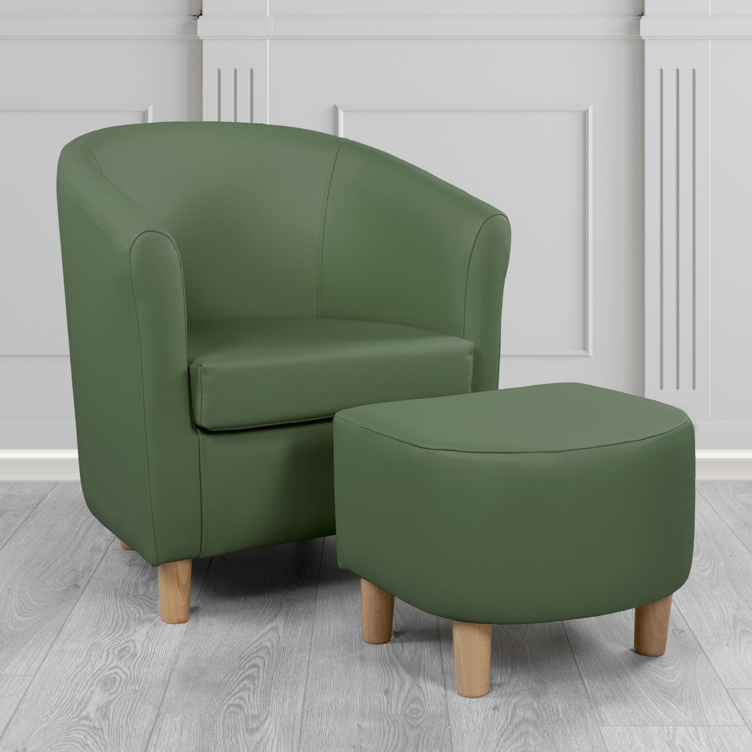 Tuscany Shelly Forest Green Crib 5 Genuine Leather Tub Chair & Footstool Set (6617129254954)