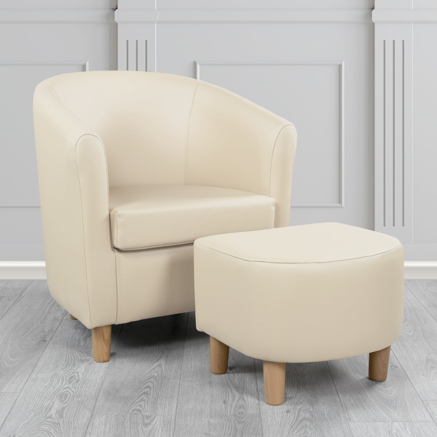 Tuscany Shelly Ivory Crib 5 Genuine Leather Tub Chair & Footstool Set (6617133514794)