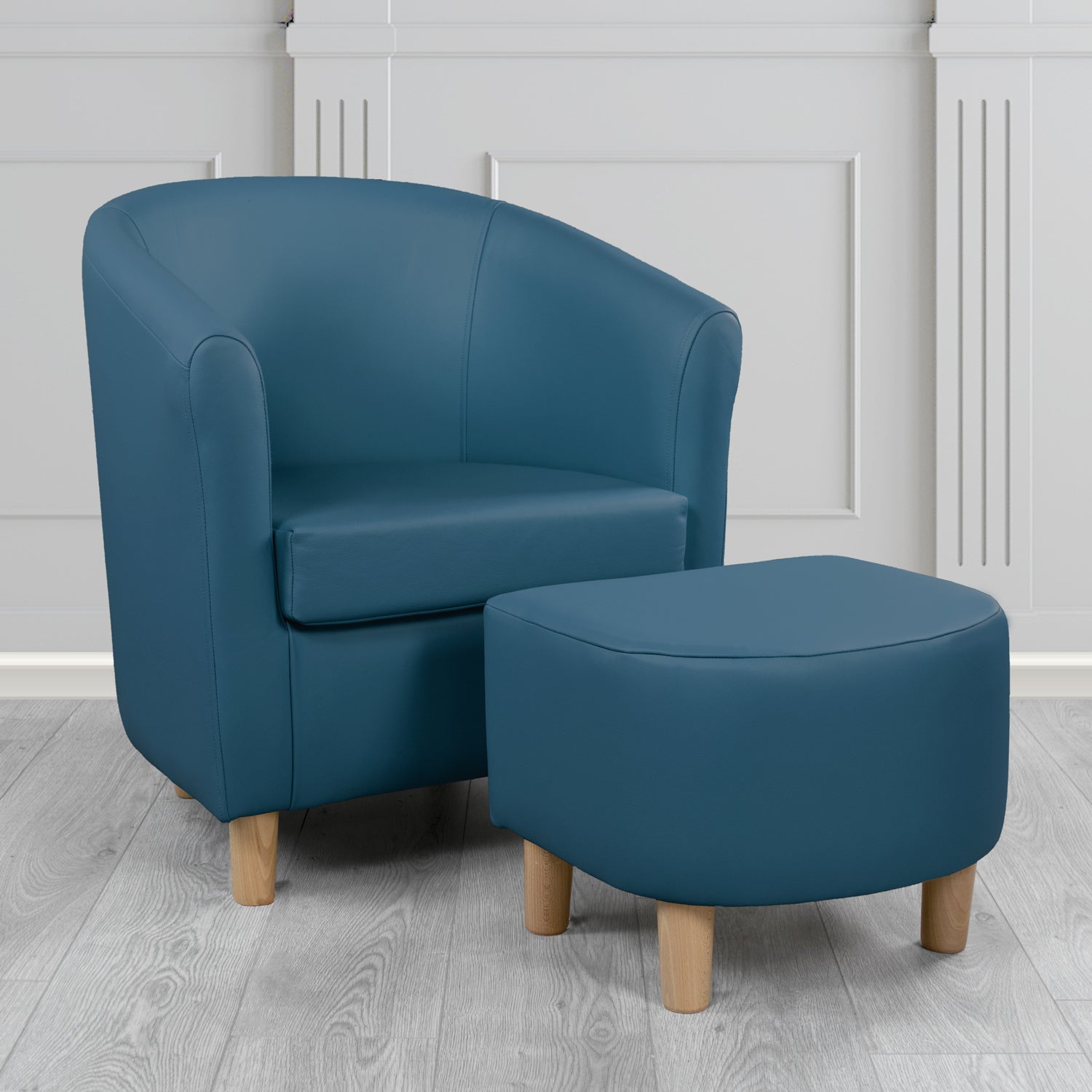 Tuscany Shelly Majolica Blue Crib 5 Genuine Leather Tub Chair & Footstool Set (6617135382570)