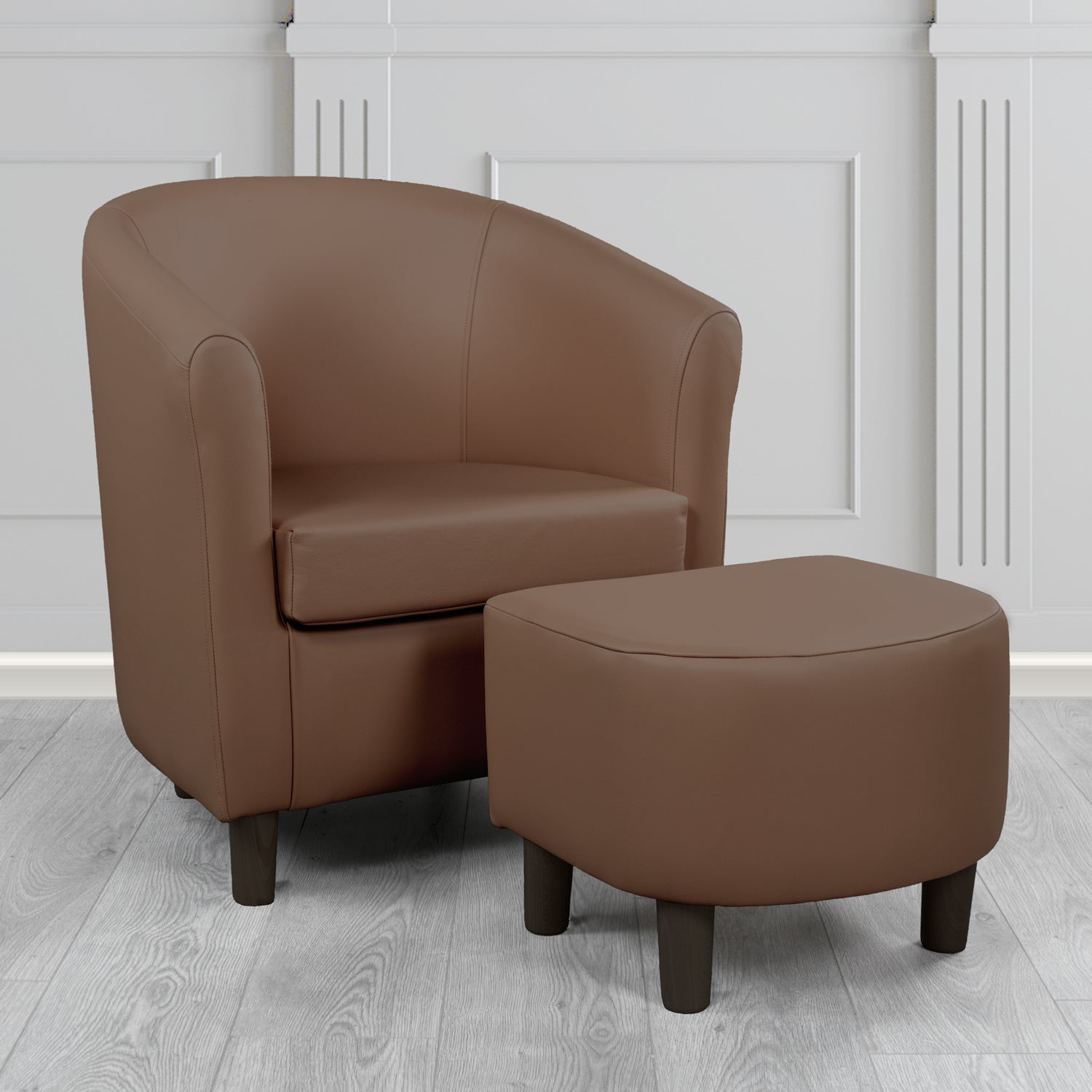 Tuscany Shelly Mocha Crib 5 Genuine Leather Tub Chair & Footstool Set (6617135775786)