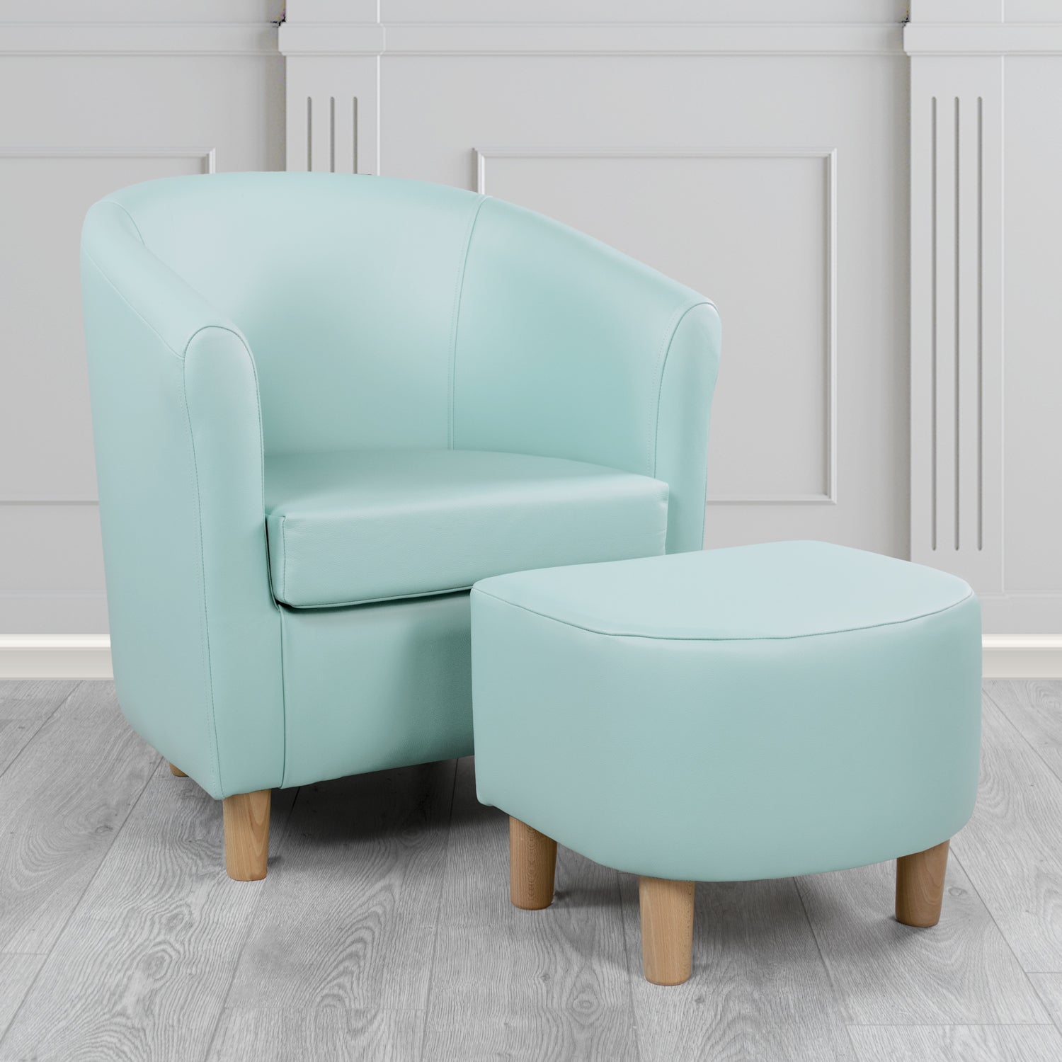 Tuscany Shelly Parlour Blue Crib 5 Genuine Leather Tub Chair & Footstool Set (6617147244586)