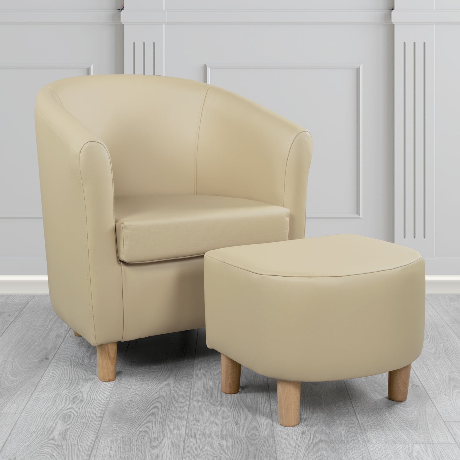 Tuscany Shelly Pebble Crib 5 Genuine Leather Tub Chair & Footstool Set (6617149734954)
