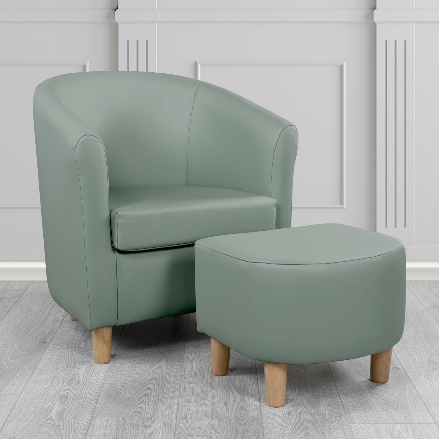 Tuscany Shelly Piping Crib 5 Genuine Leather Tub Chair & Footstool Set (6617151012906)