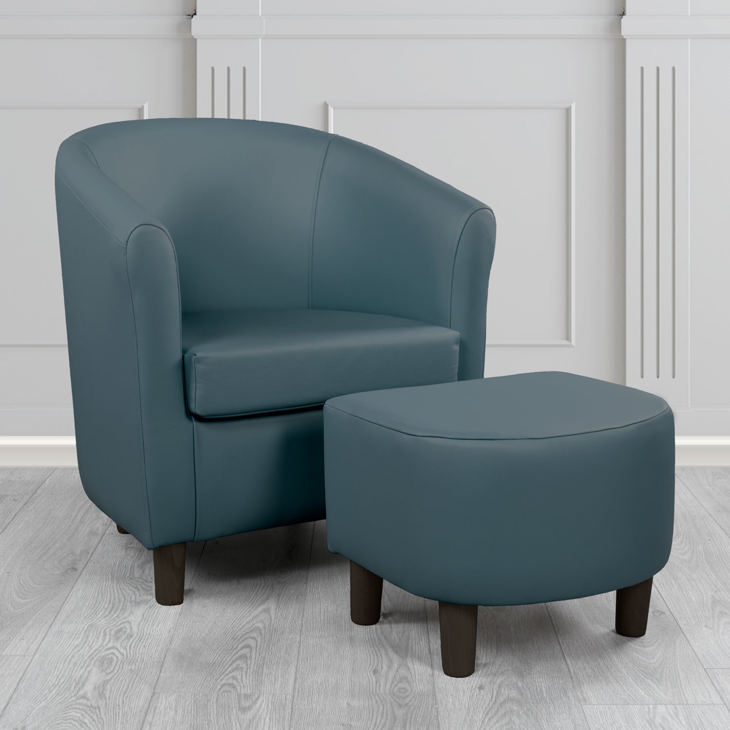 Tuscany Shelly Suffolk Blue Crib 5 Genuine Leather Tub Chair & Footstool Set (6617225855018)