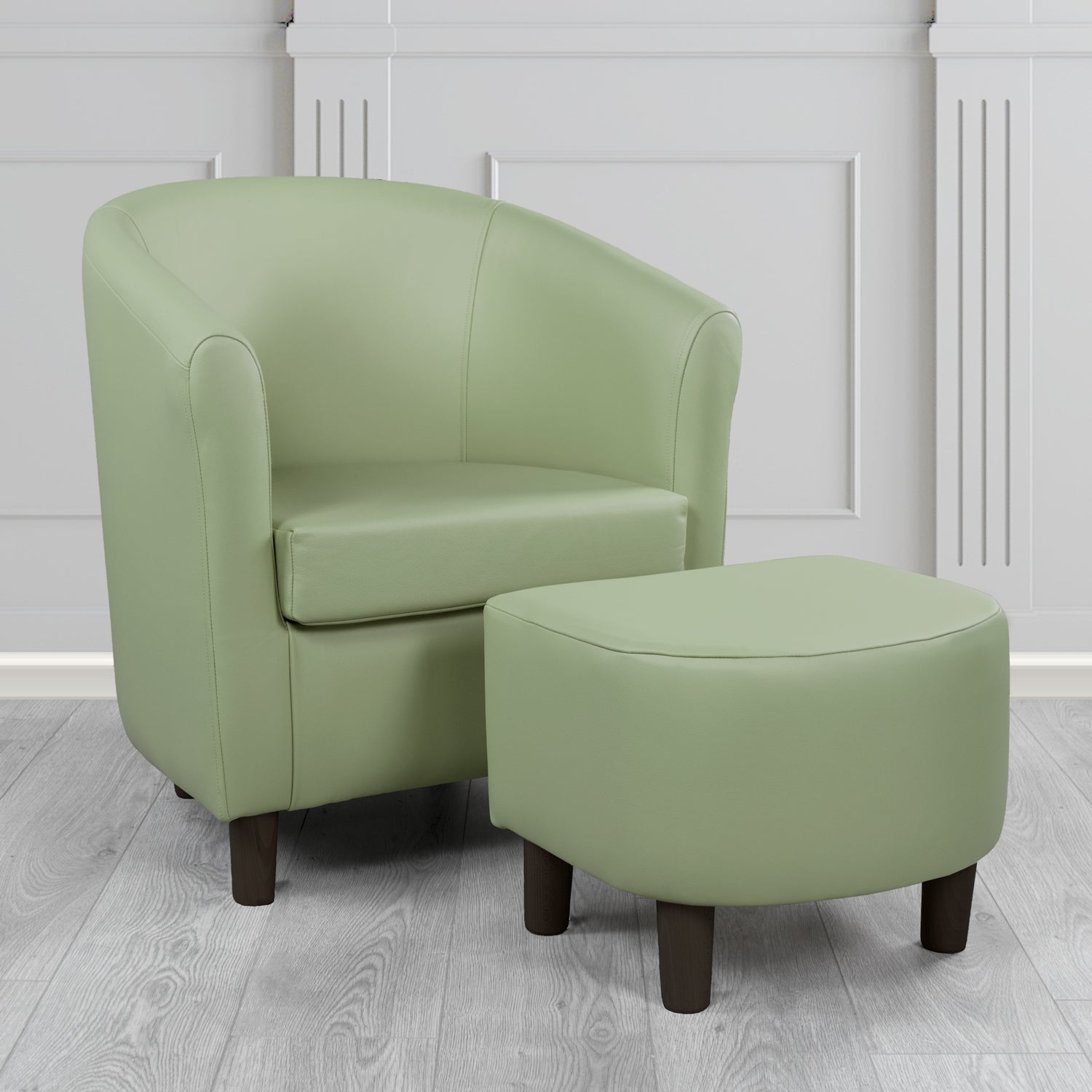 Tuscany Thyme Green Crib 5 Genuine Leather Tub Chair & Footstool Set (6617233063978)