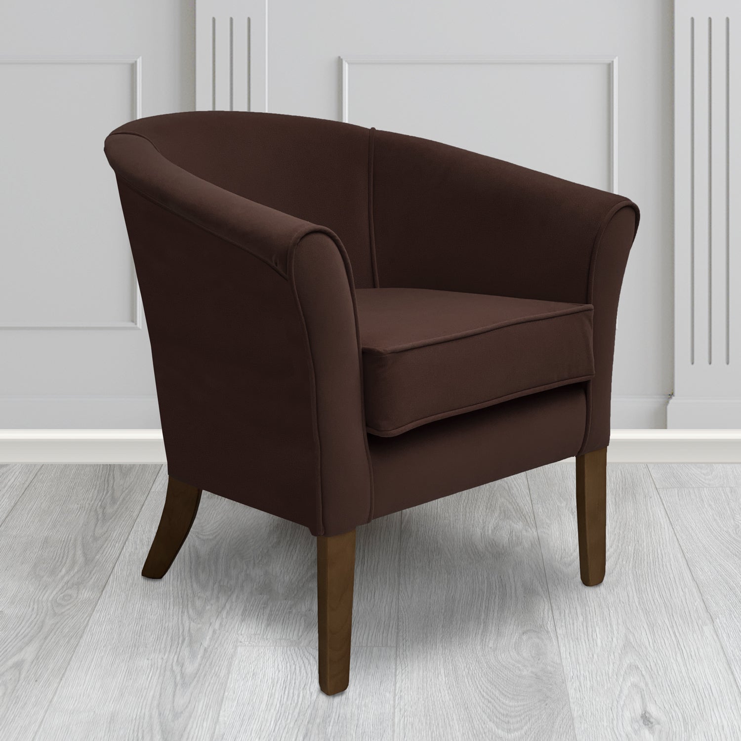Aspen Tub Chair in Noble 702 Chocolate Crib 5 Velvet Fabric - Water Resistant - The Tub Chair Shop