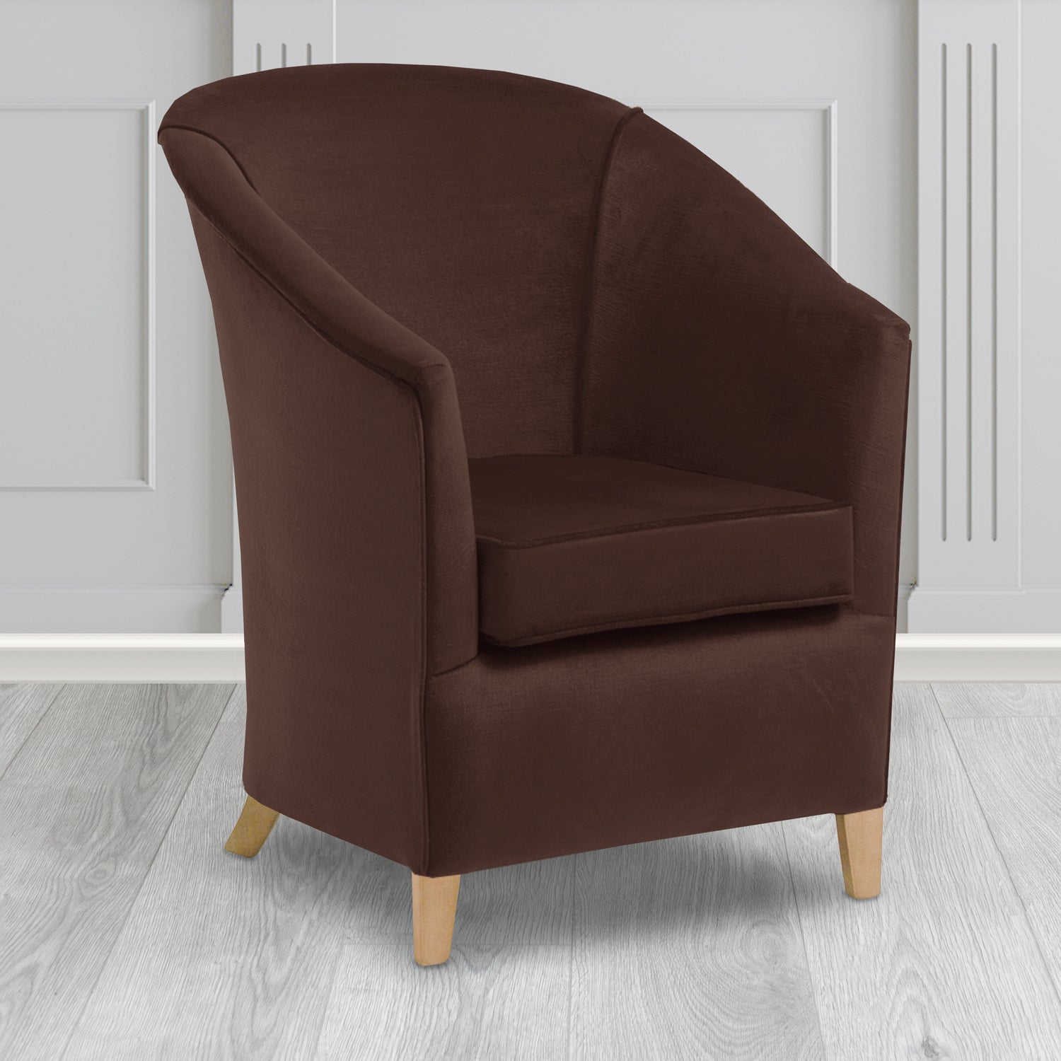 Bolton Tub Chair in Noble 702 Chocolate Crib 5 Velvet Fabric - Water Resistant - The Tub Chair Shop