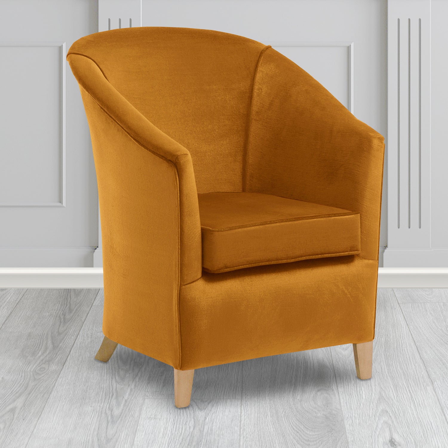 Bolton Tub Chair in Noble 824 Ochre Crib 5 Velvet Fabric - Water Resistant - The Tub Chair Shop