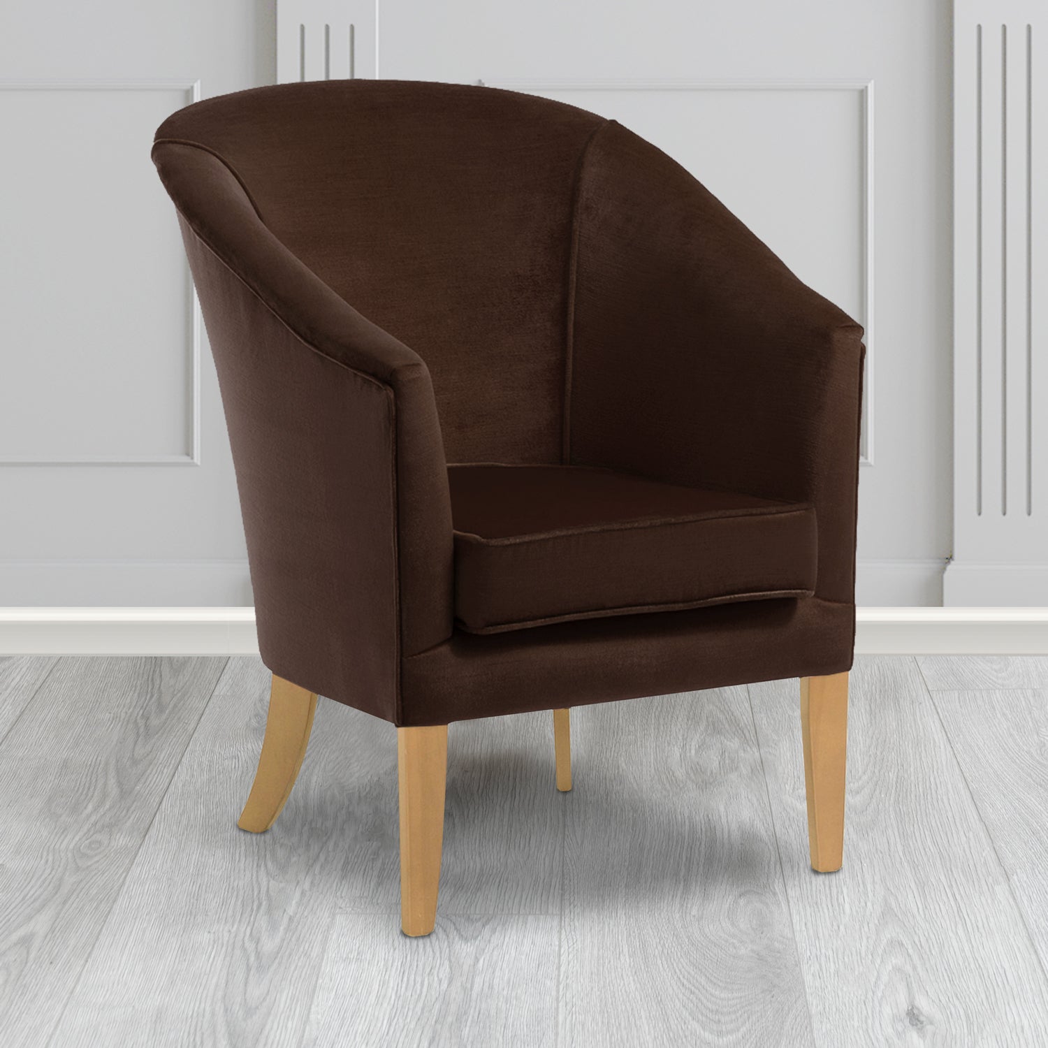 Burton Tub Chair in Noble 702 Chocolate Crib 5 Velvet Fabric - Water Resistant - The Tub Chair Shop