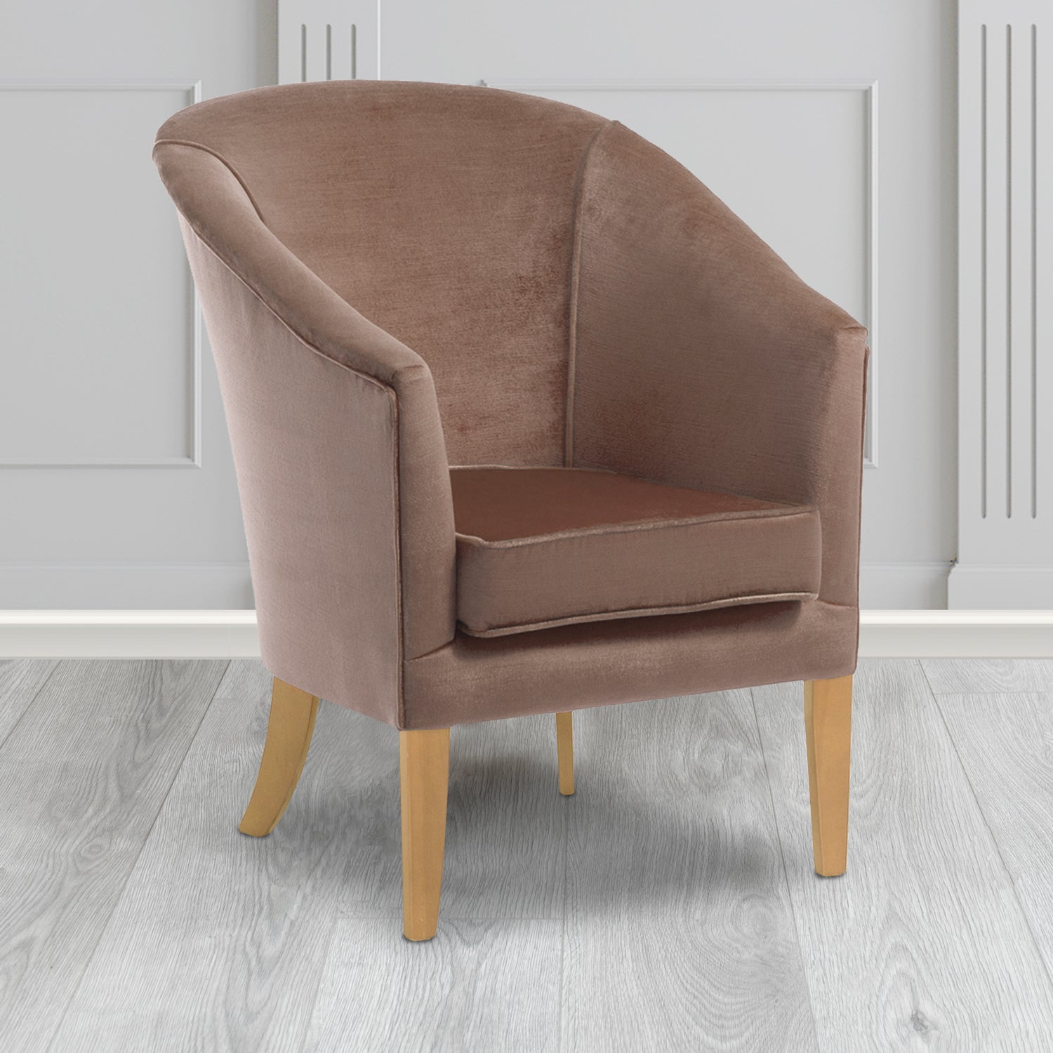 Burton Tub Chair in Noble 708 Truffle Crib 5 Velvet Fabric - Water Resistant - The Tub Chair Shop