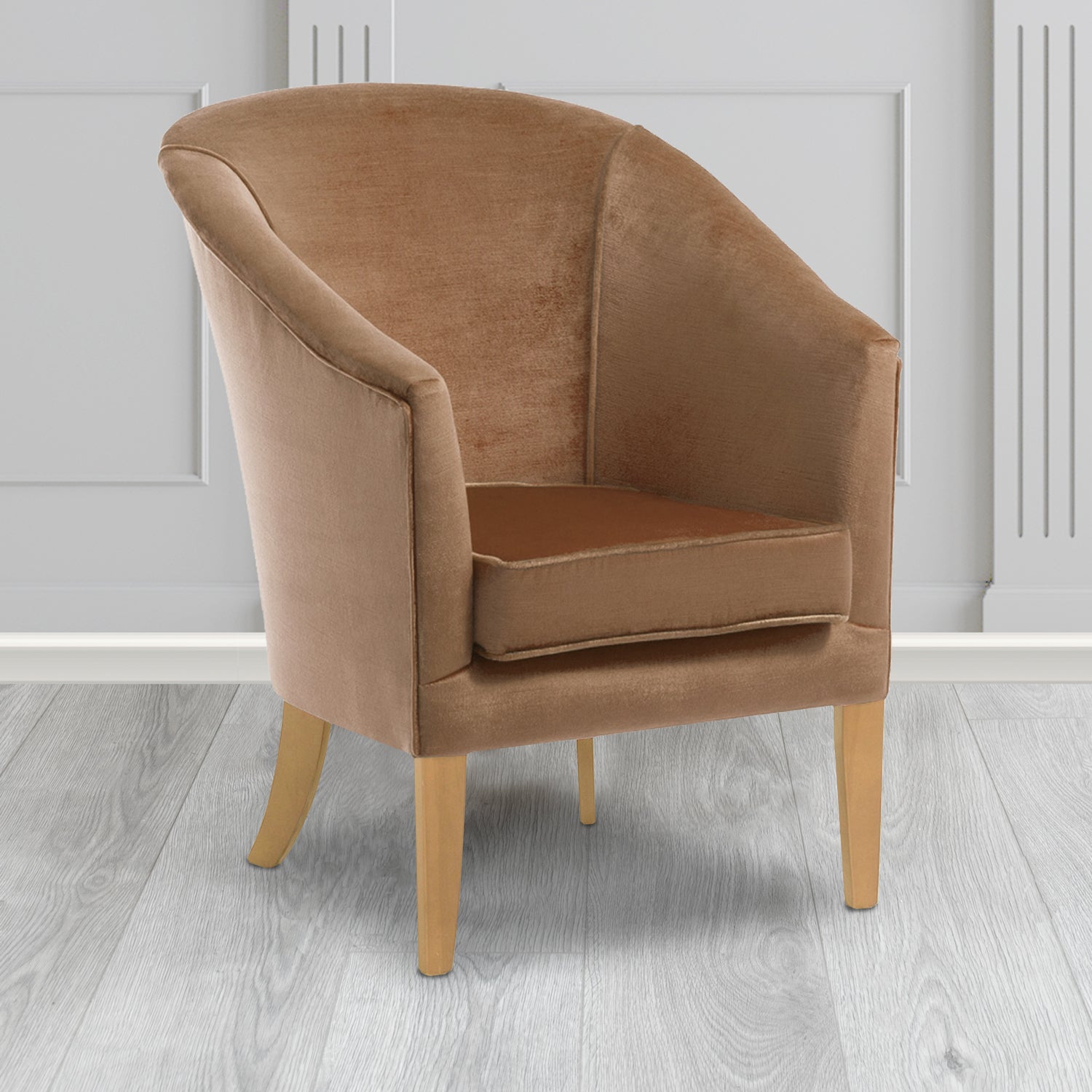 Burton Tub Chair in Noble 806 Camel Crib 5 Velvet Fabric - Water Resistant - The Tub Chair Shop