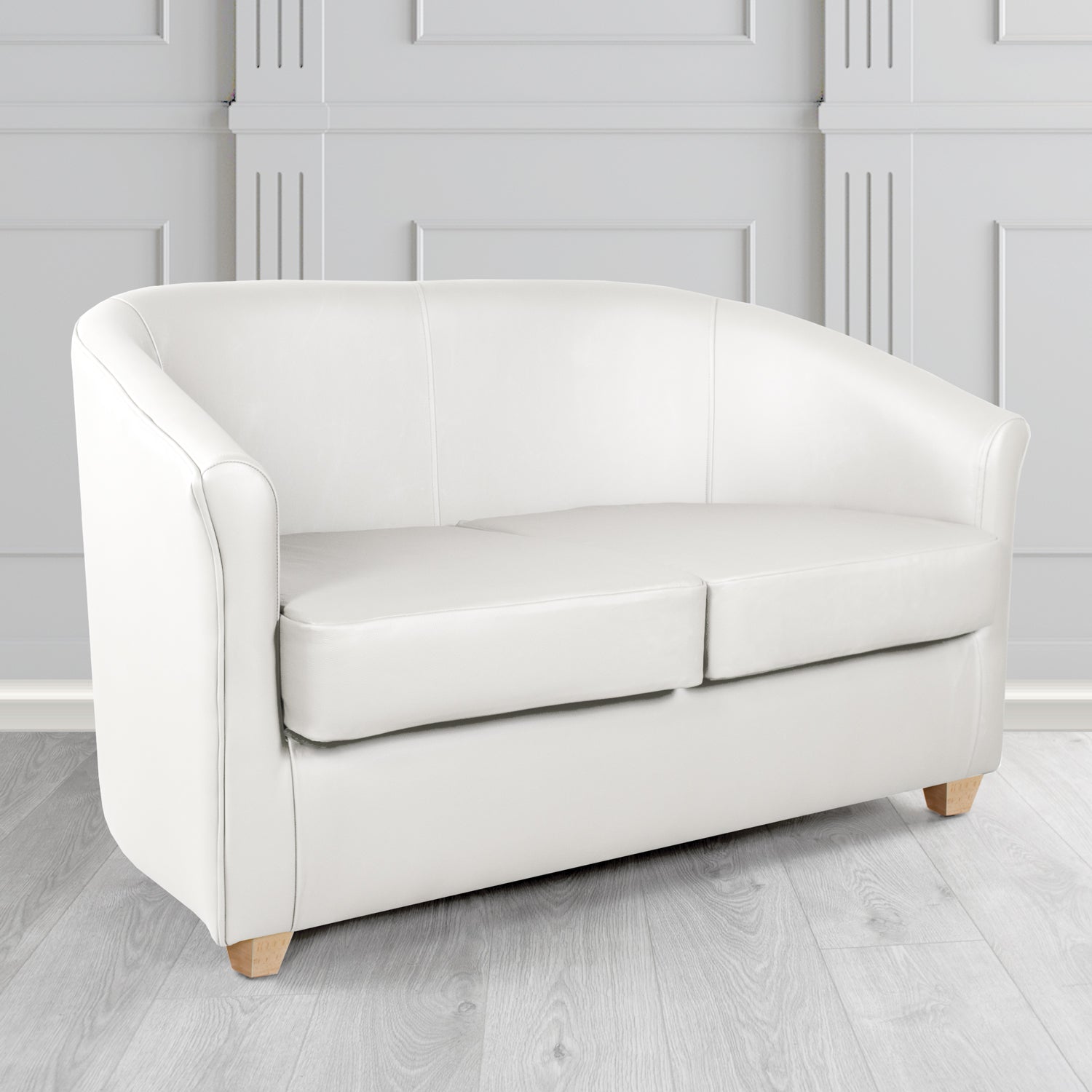 Cannes 2 Seater Tub Sofa in Madrid White Faux Leather - The Tub Chair Shop