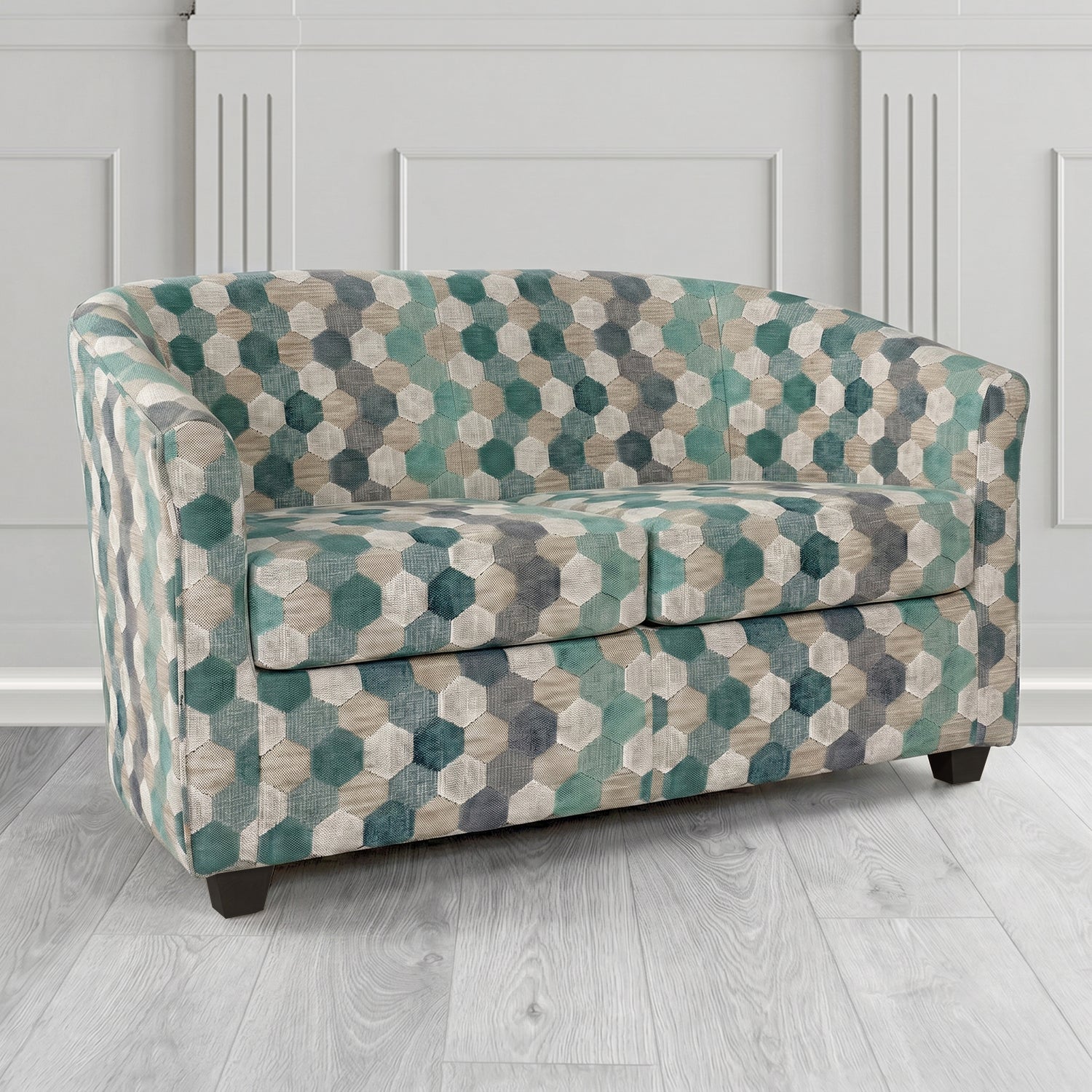 Cannes 2 Seater Tub Sofa in Cristina Marrone Extravaganza Honeycomb Velvet Pattern Fabric