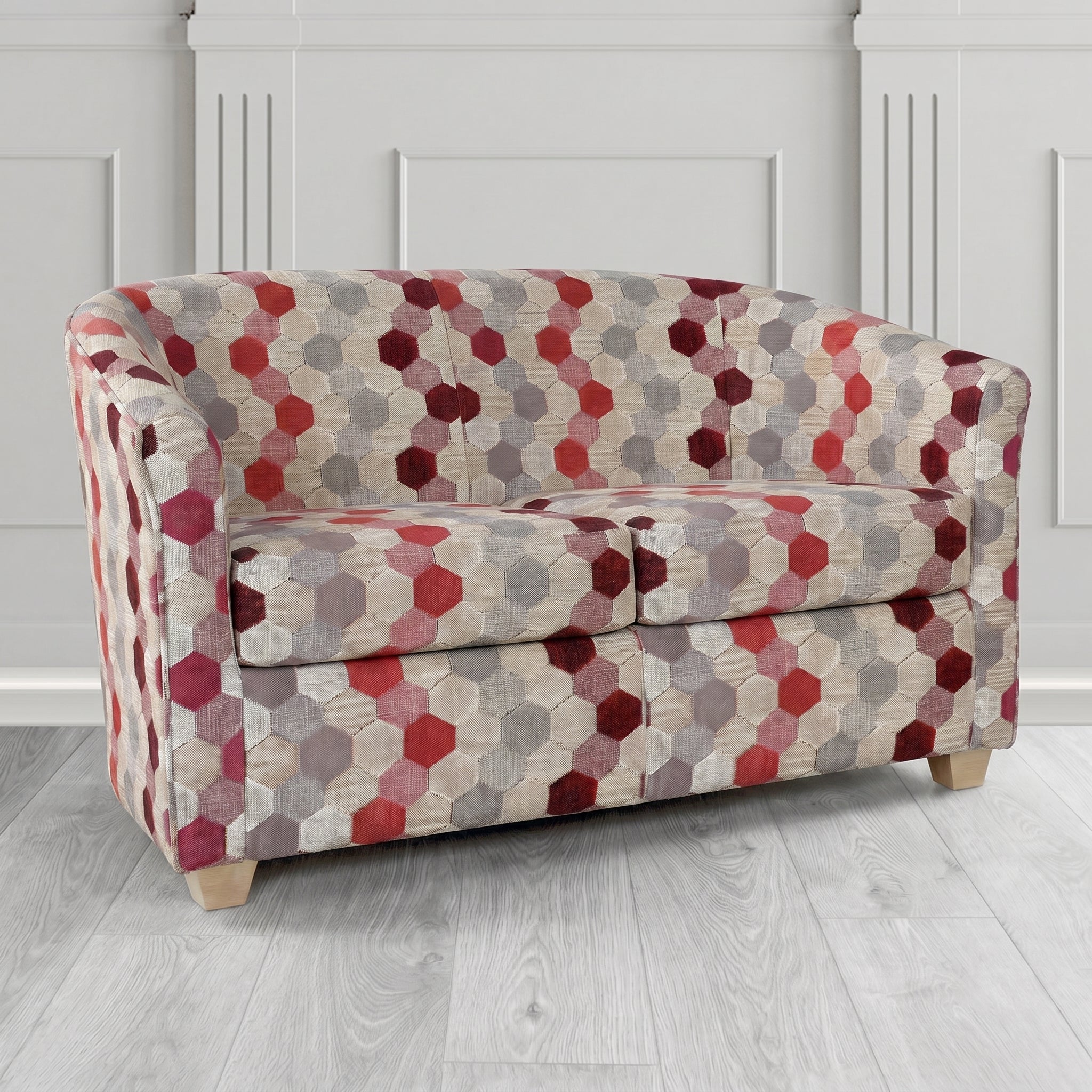 Cannes 2 Seater Tub Sofa in Cristina Marrone Extravaganza Honeycomb Velvet Pattern Fabric
