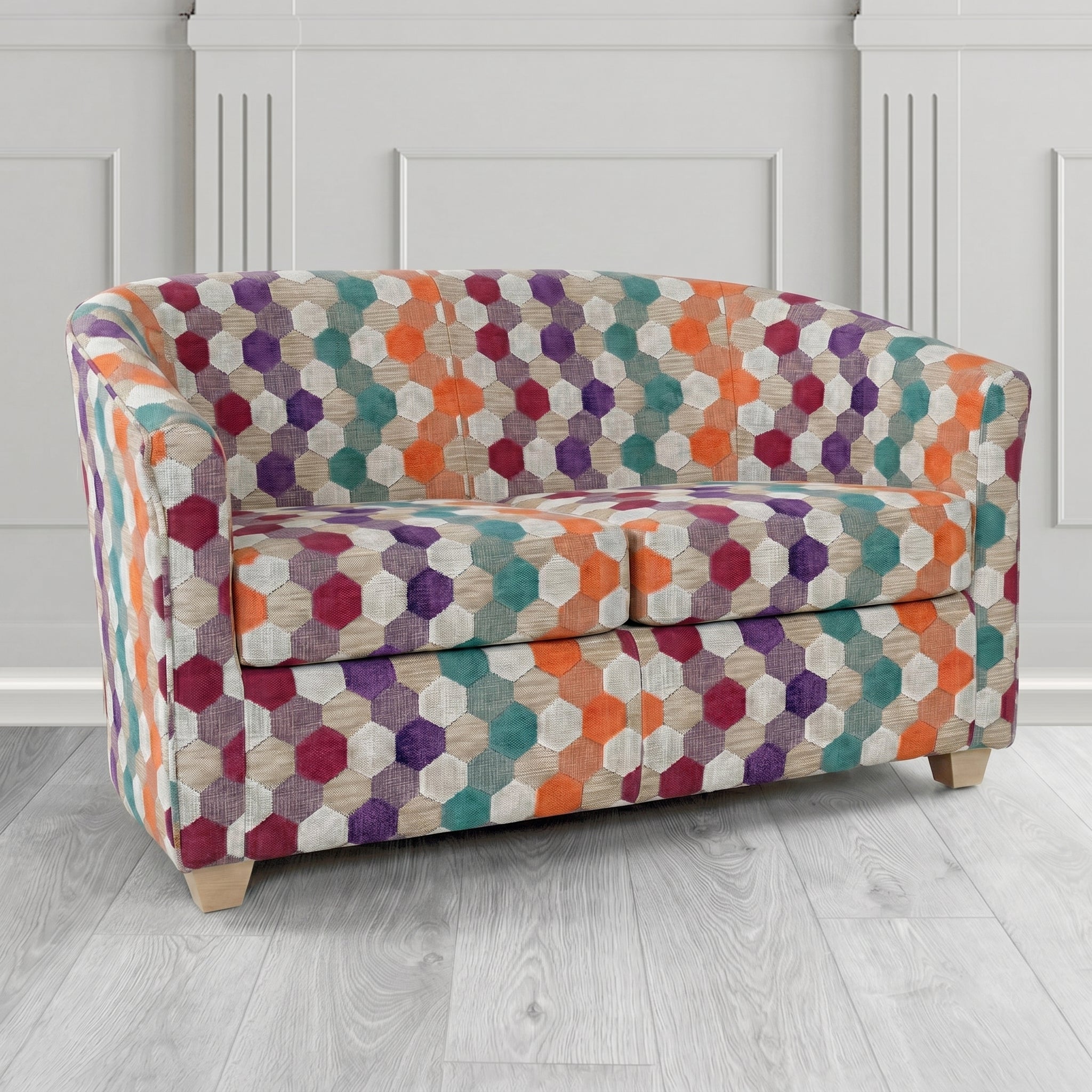 Cannes 2 Seater Tub Sofa in Cristina Marrone Extravaganza Honeycomb Velvet Pattern Fabric