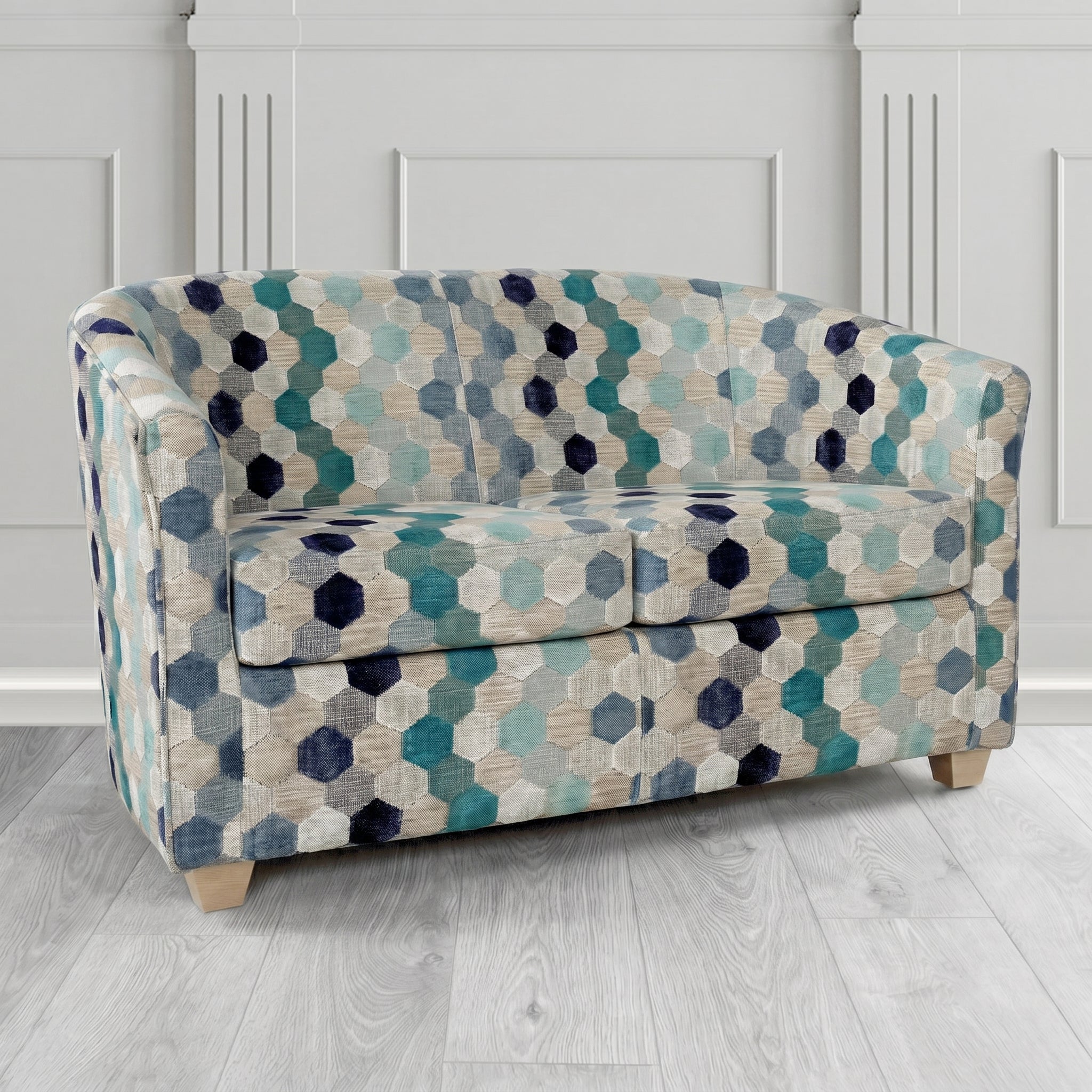 Cannes 2 Seater Tub Sofa in Cristina Marrone Extravaganza Honeycomb Velvet Pattern Fabric