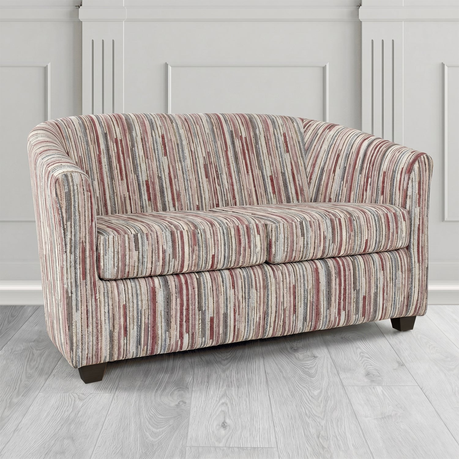 Cannes 2 Seater Tub Sofa in Cristina Marrone Extravaganza Stripe Fabric