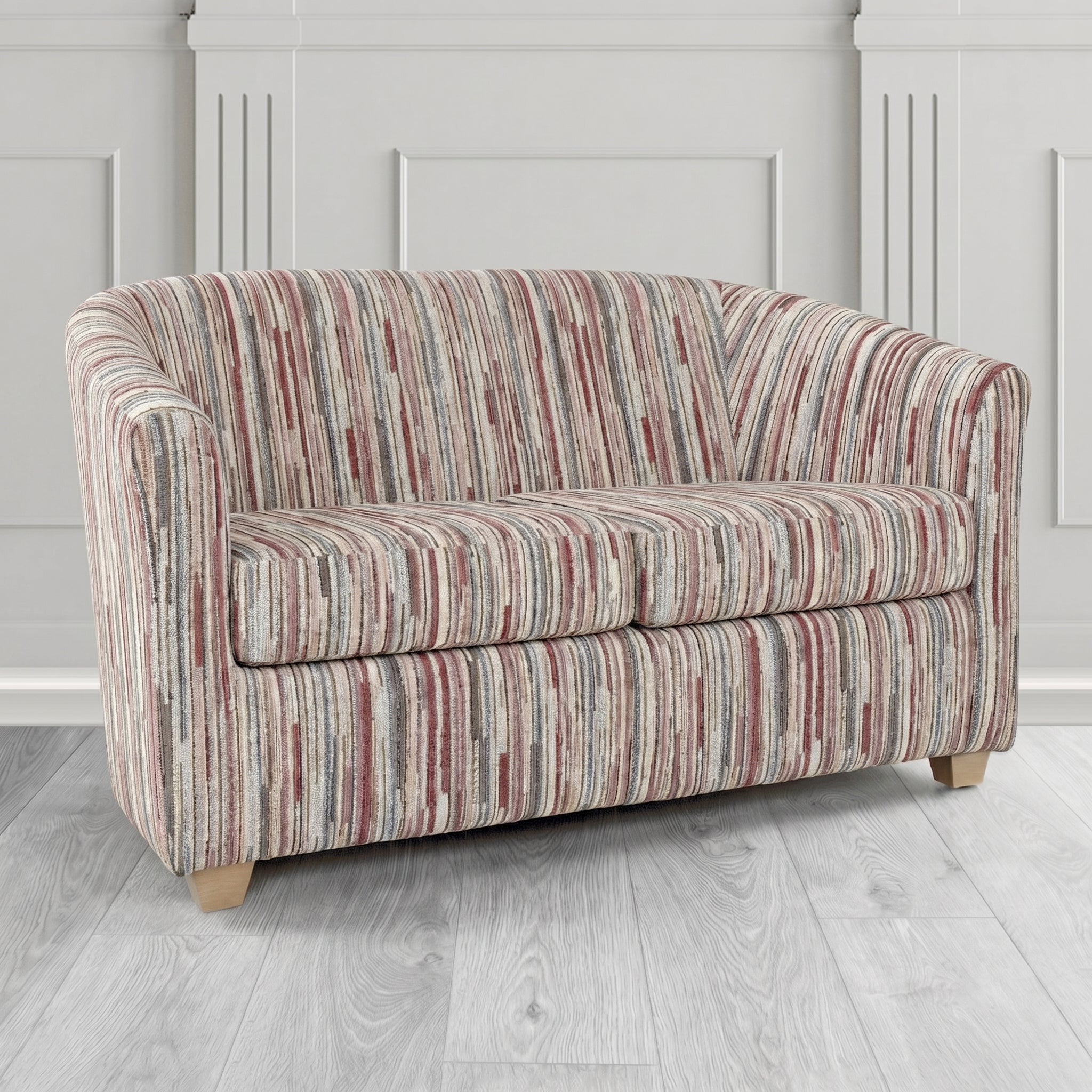 Cannes 2 Seater Tub Sofa in Cristina Marrone Extravaganza Stripe Fabric