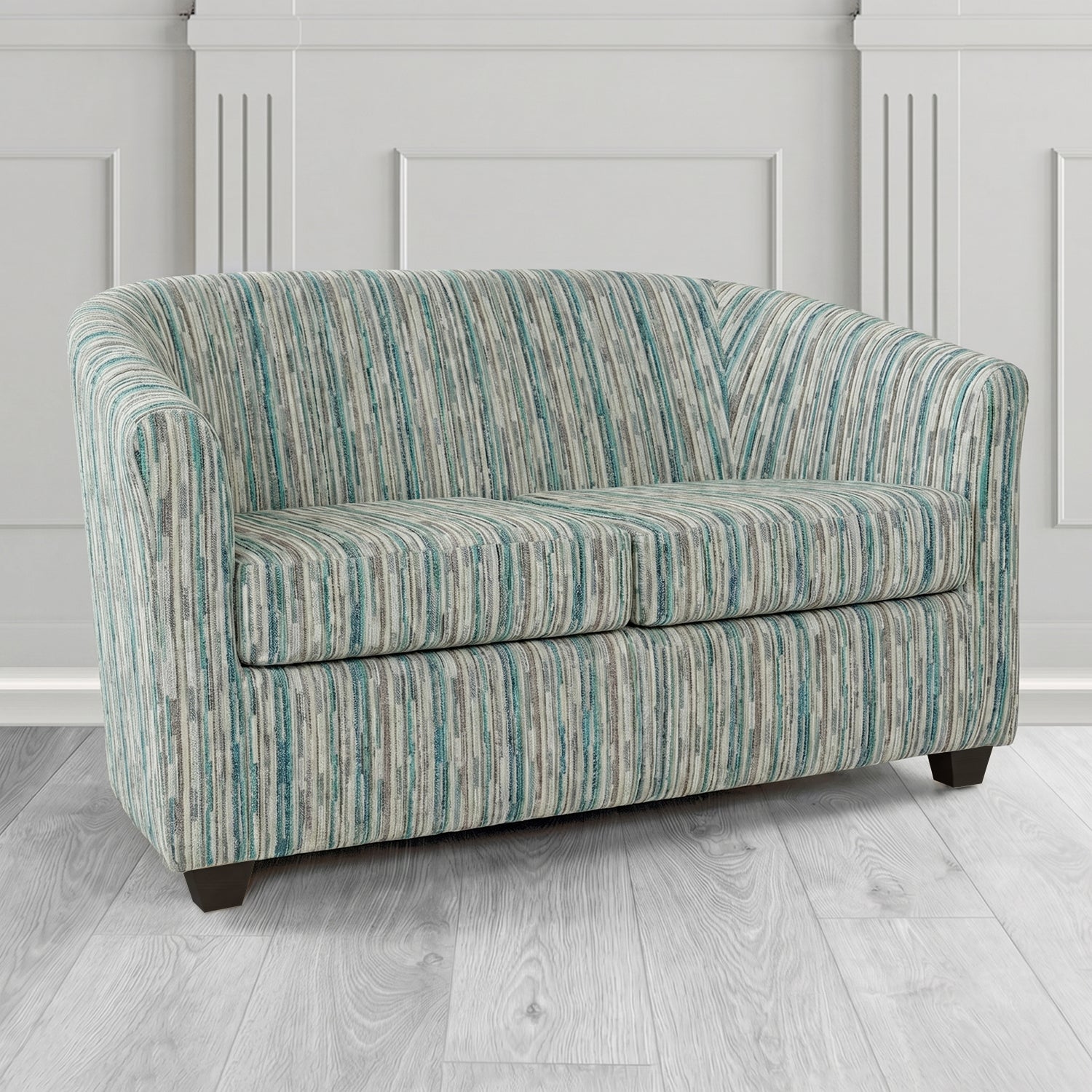 Cannes 2 Seater Tub Sofa in Cristina Marrone Extravaganza Stripe Fabric