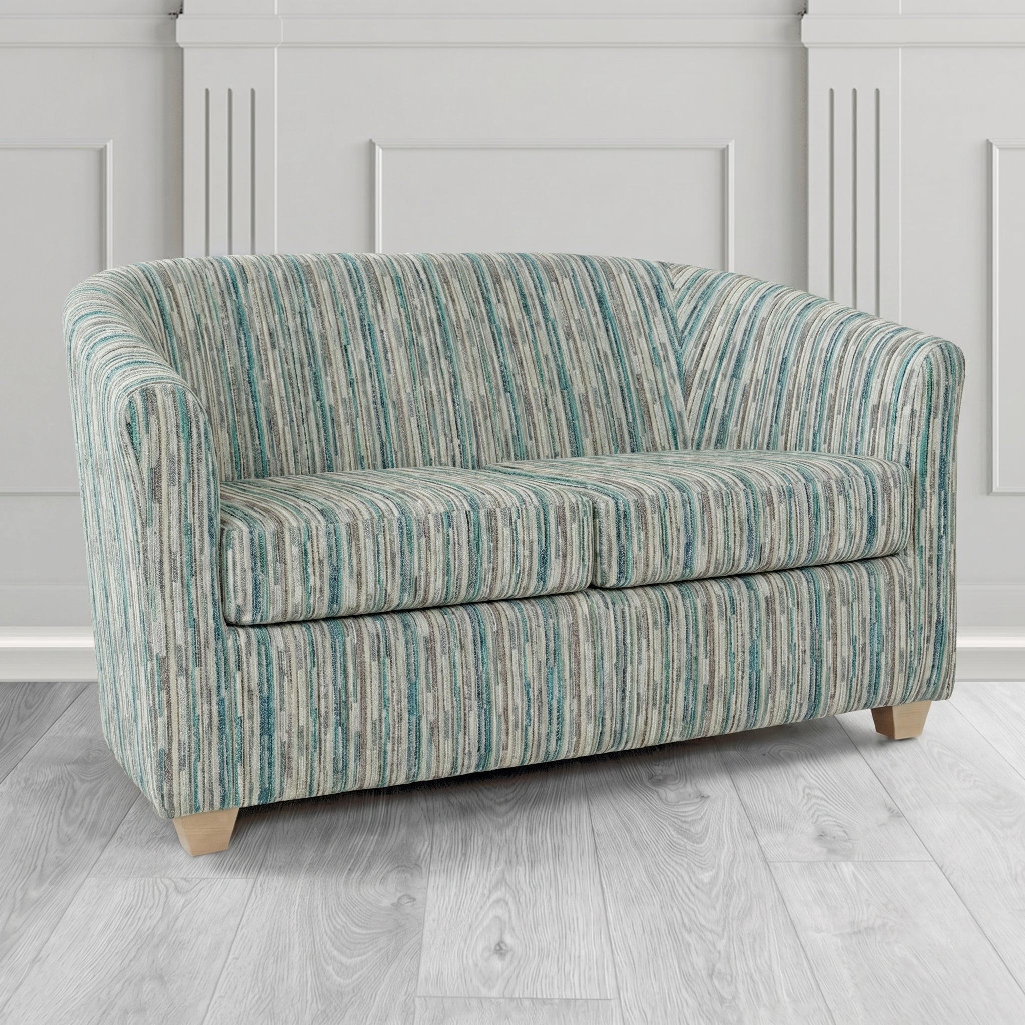 Cannes 2 Seater Tub Sofa in Cristina Marrone Extravaganza Stripe Fabric