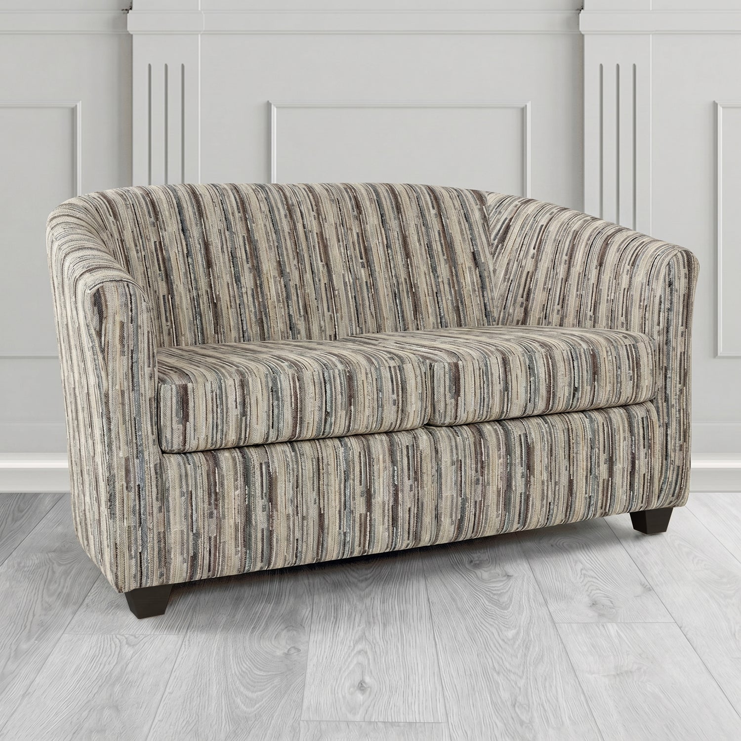 Cannes 2 Seater Tub Sofa in Cristina Marrone Extravaganza Stripe Fabric