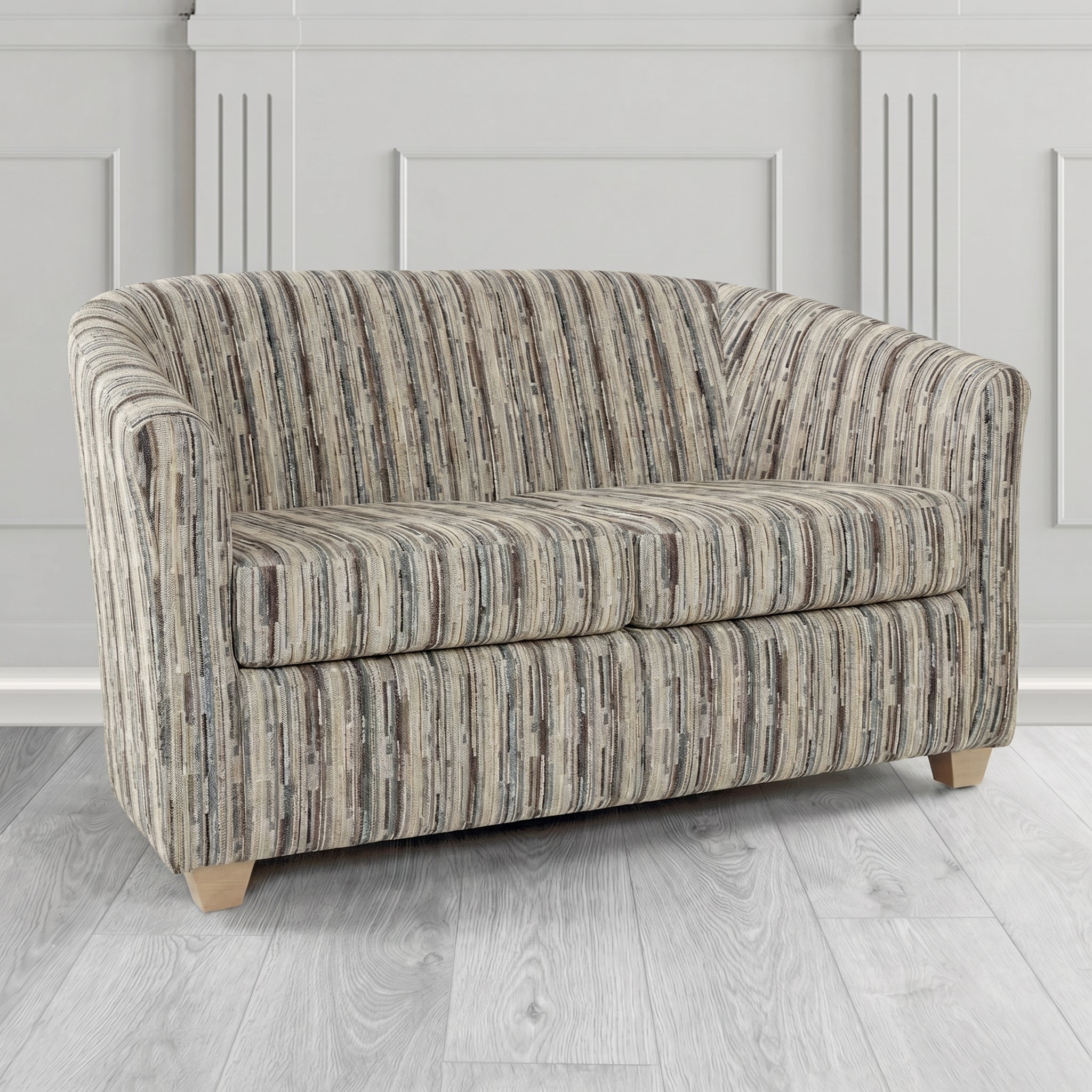 Cannes 2 Seater Tub Sofa in Cristina Marrone Extravaganza Stripe Fabric