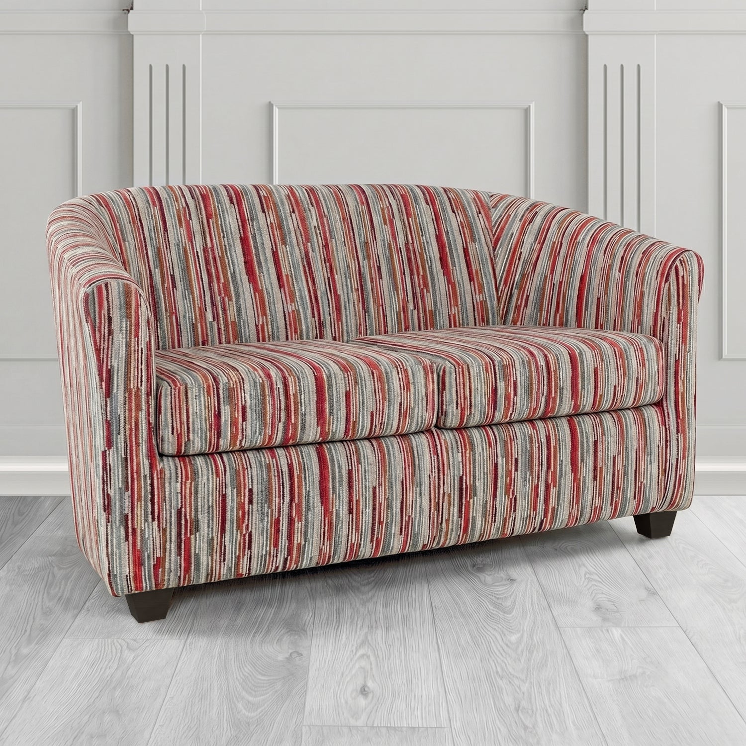Cannes 2 Seater Tub Sofa in Cristina Marrone Extravaganza Stripe Fabric