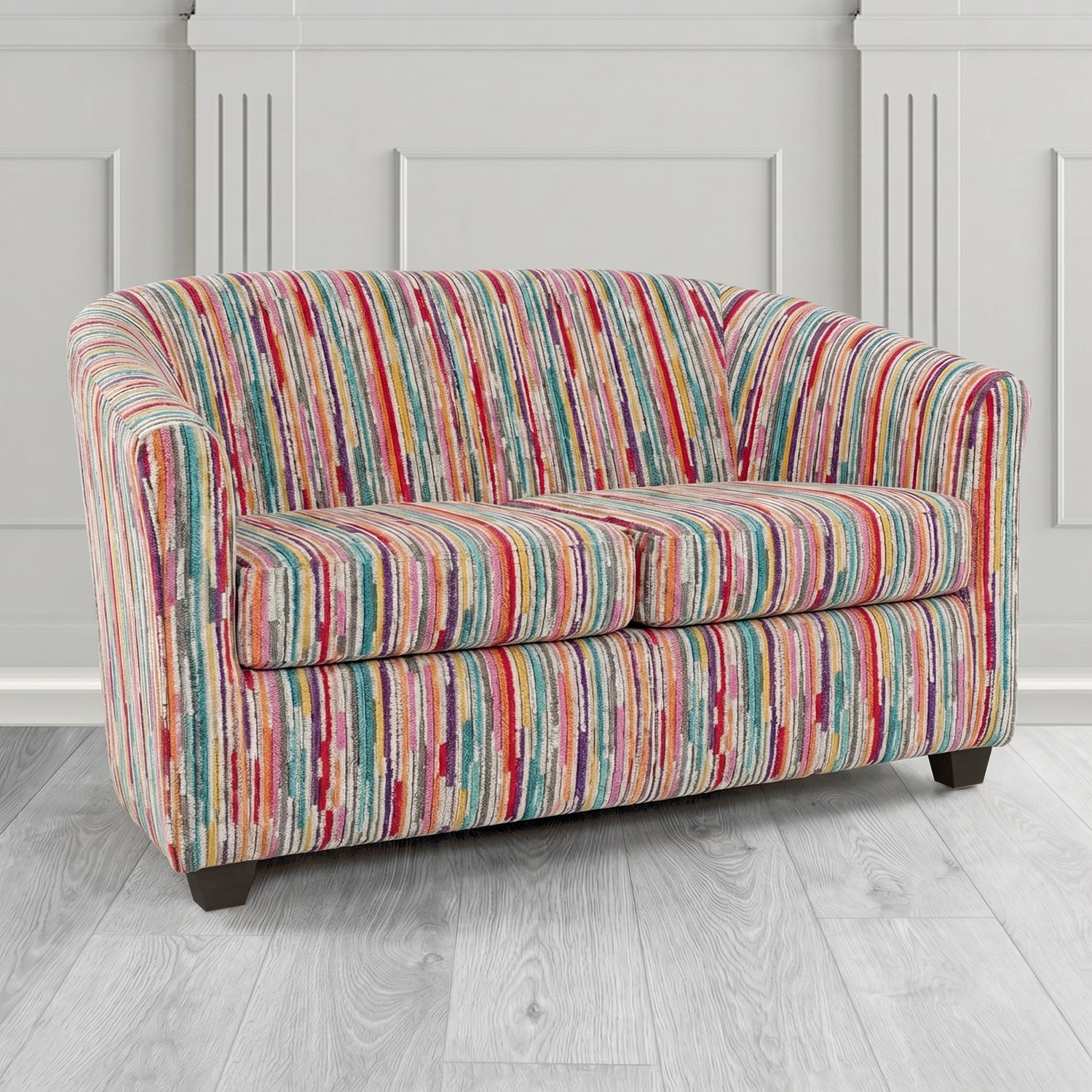 Cannes 2 Seater Tub Sofa in Cristina Marrone Extravaganza Stripe Fabric