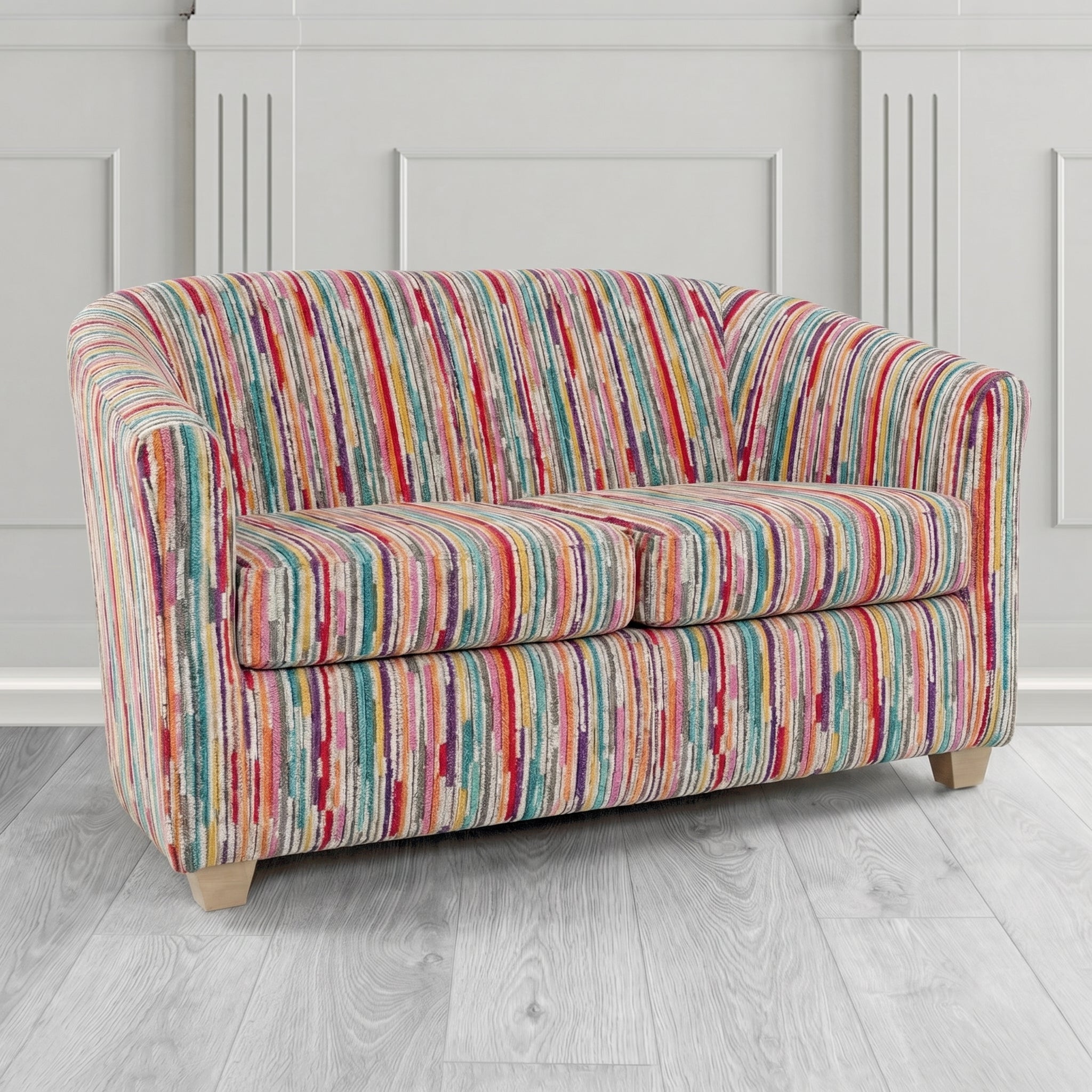 Cannes 2 Seater Tub Sofa in Cristina Marrone Extravaganza Stripe Fabric