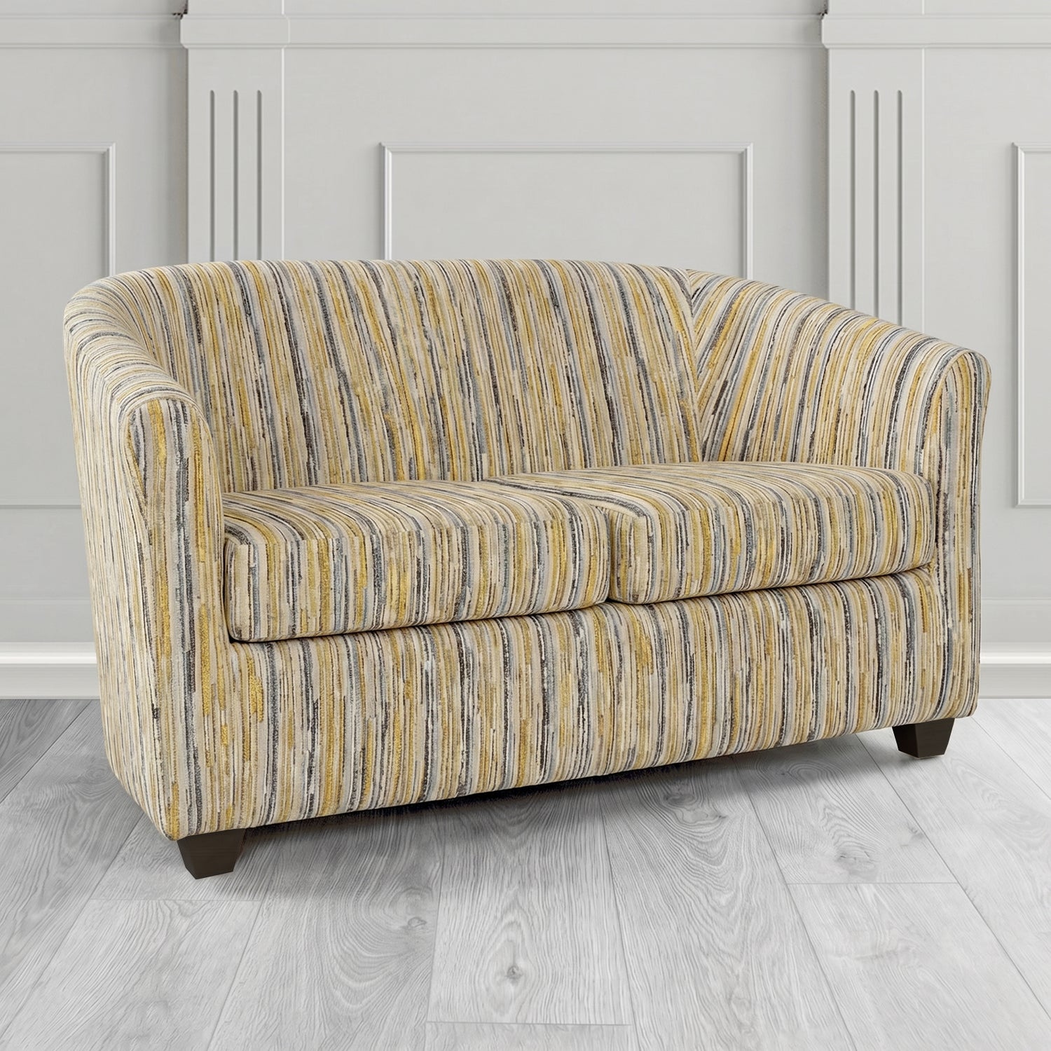 Cannes 2 Seater Tub Sofa in Cristina Marrone Extravaganza Stripe Fabric