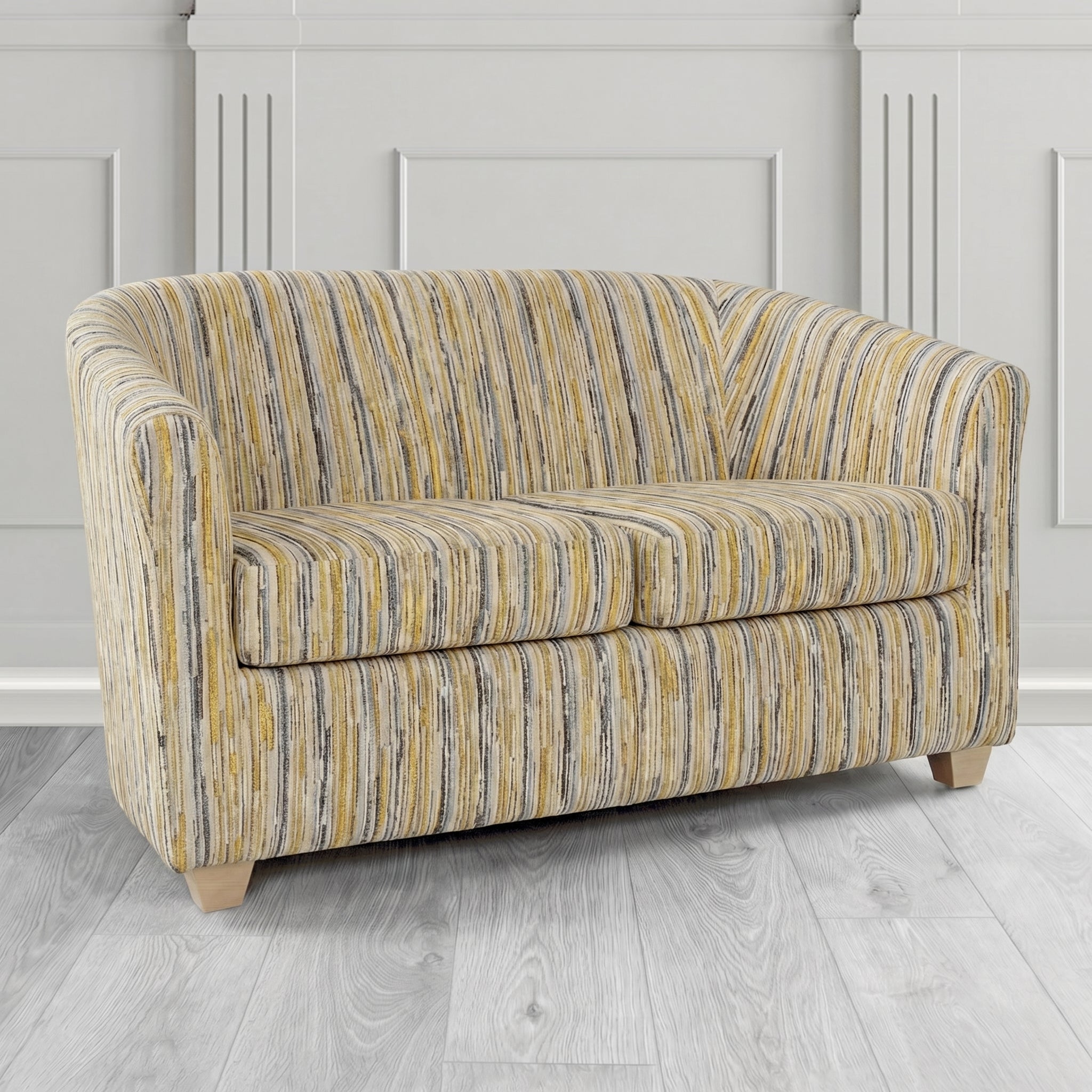 Cannes 2 Seater Tub Sofa in Cristina Marrone Extravaganza Stripe Fabric