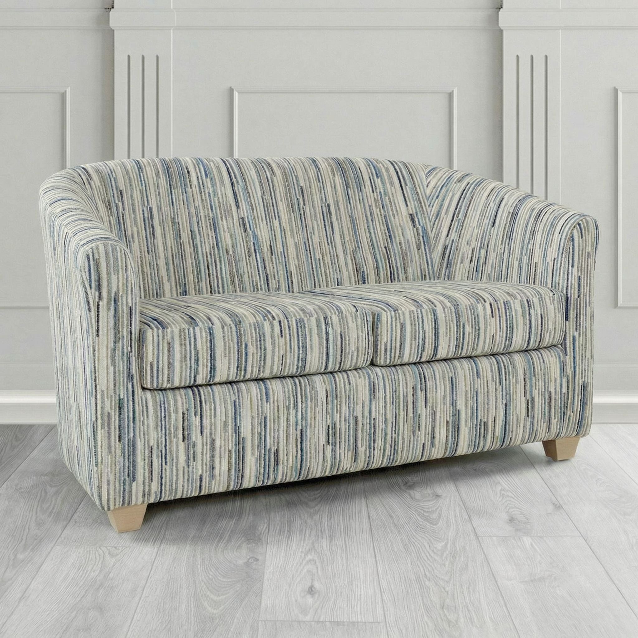 Cannes 2 Seater Tub Sofa in Cristina Marrone Extravaganza Stripe Fabric