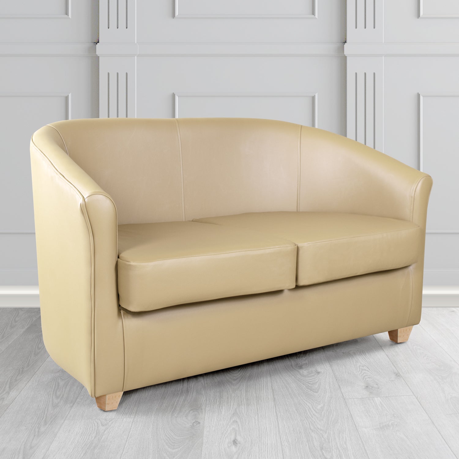 Cannes 2 Seater Tub Sofa in Just Colour Crib 5 Faux Leather with Light Wood Legs