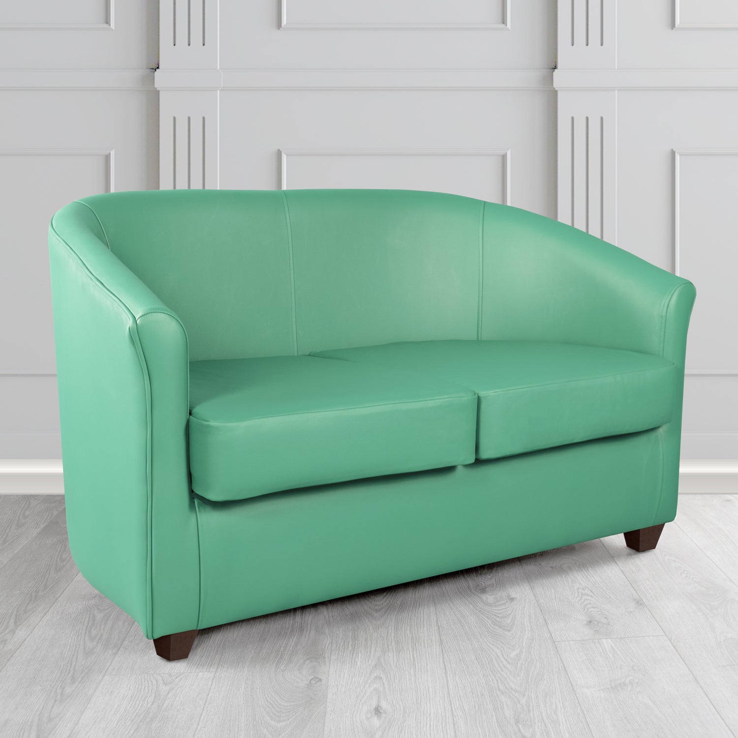 Cannes 2 Seater Tub Sofa in Just Colour Crib 5 Faux Leather with Dark Wood Legs