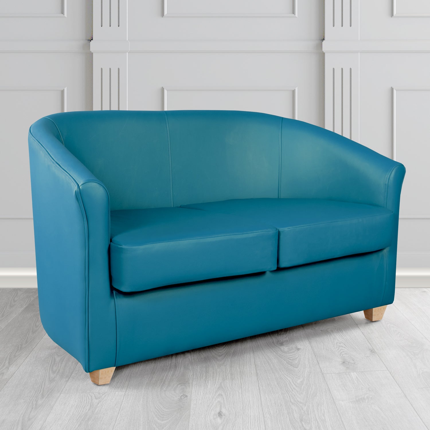 Cannes 2 Seater Tub Sofa in Just Colour Crib 5 Faux Leather with Light Wood Legs