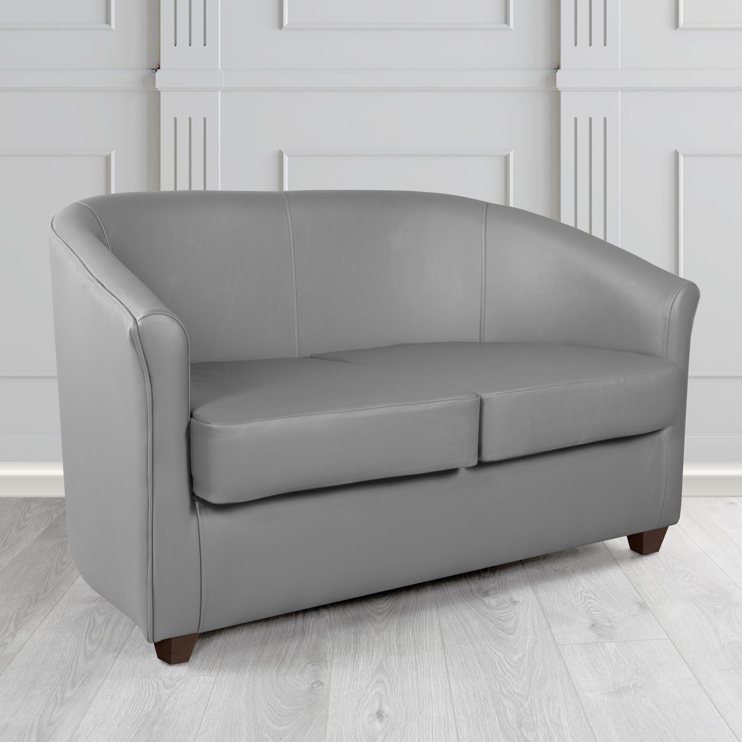Cannes 2 Seater Tub Sofa in Just Colour Crib 5 Faux Leather with Dark Wood Legs