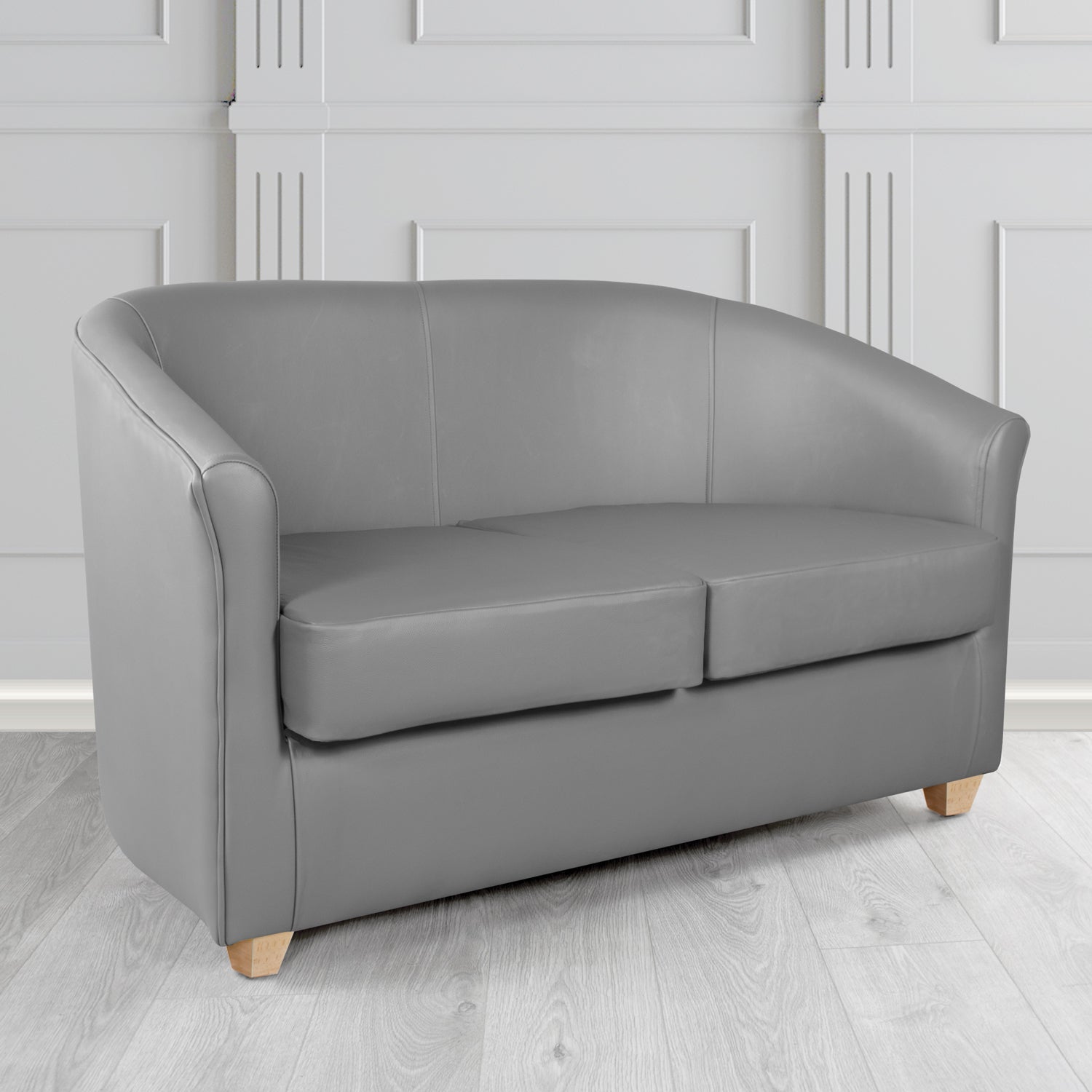 Cannes 2 Seater Tub Sofa in Just Colour Crib 5 Faux Leather with Light Wood Legs