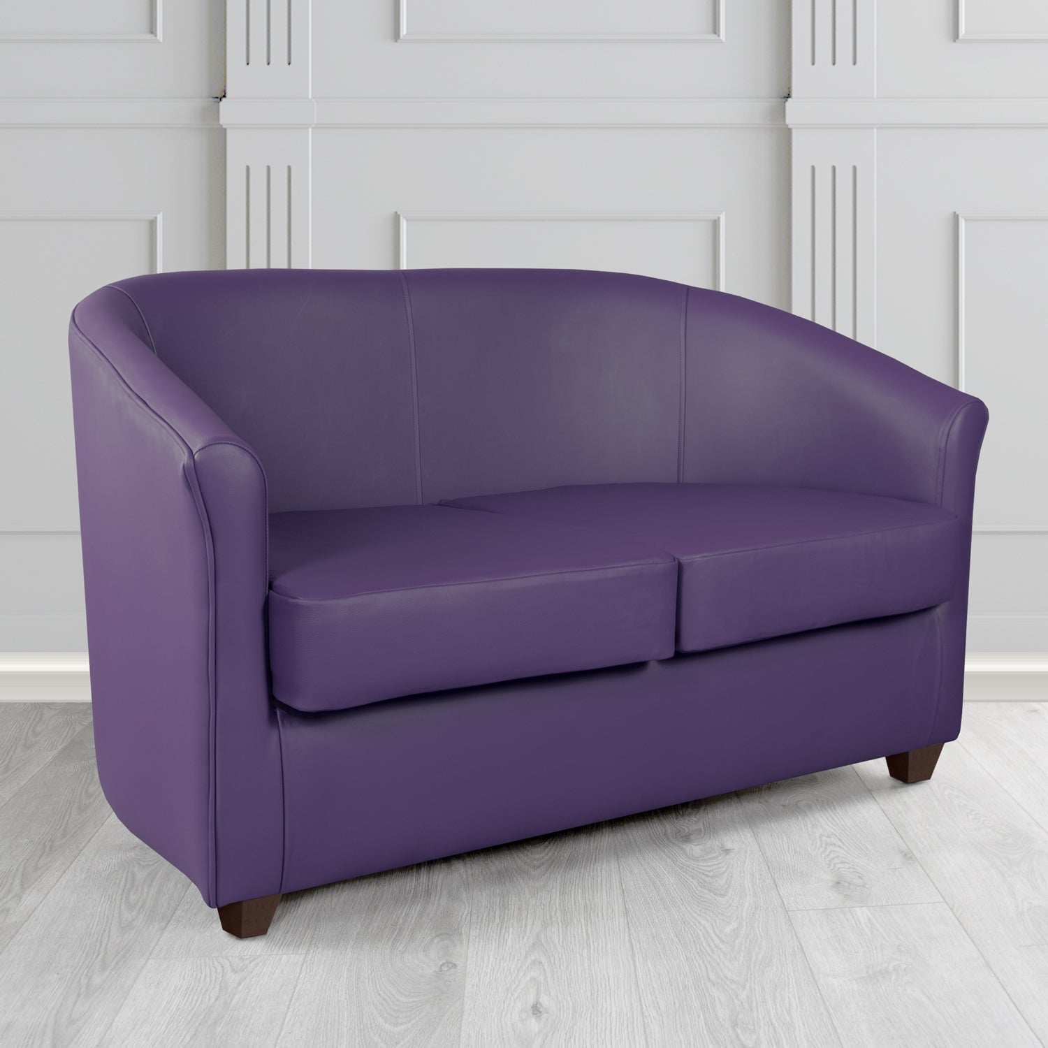 Cannes 2 Seater Tub Sofa in Just Colour Crib 5 Faux Leather with Dark Wood Legs