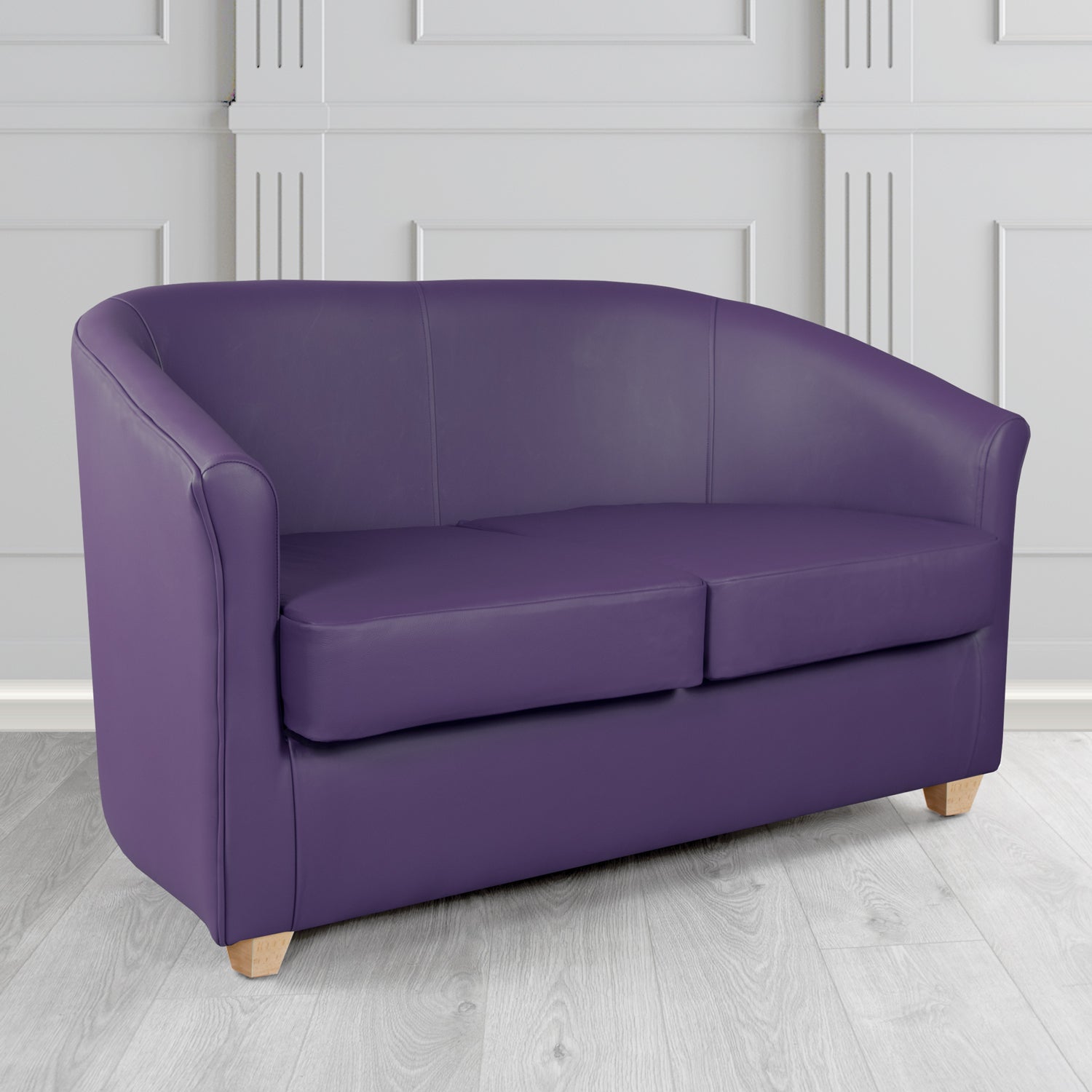Cannes 2 Seater Tub Sofa in Just Colour Crib 5 Faux Leather with Light Wood Legs