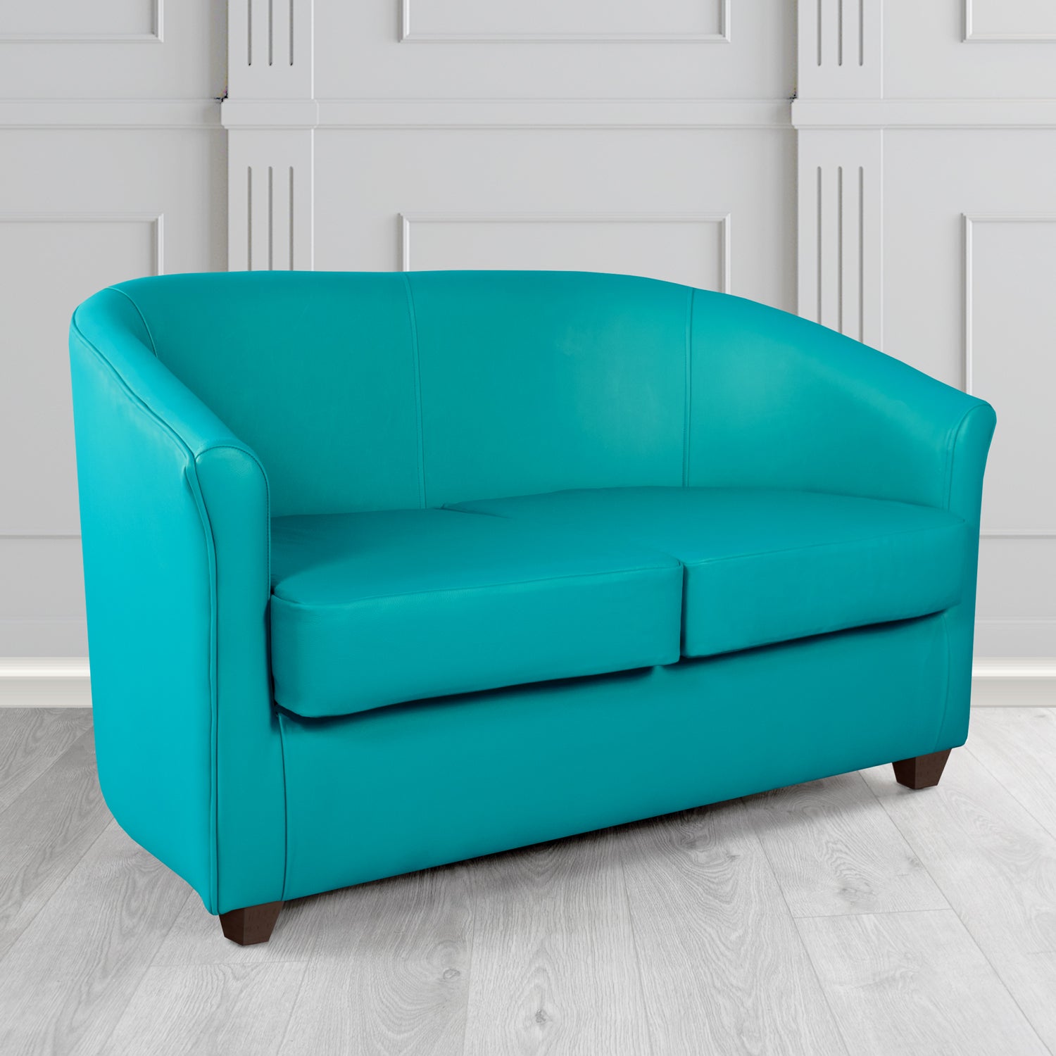 Cannes 2 Seater Tub Sofa in Just Colour Crib 5 Faux Leather with Dark Wood Legs
