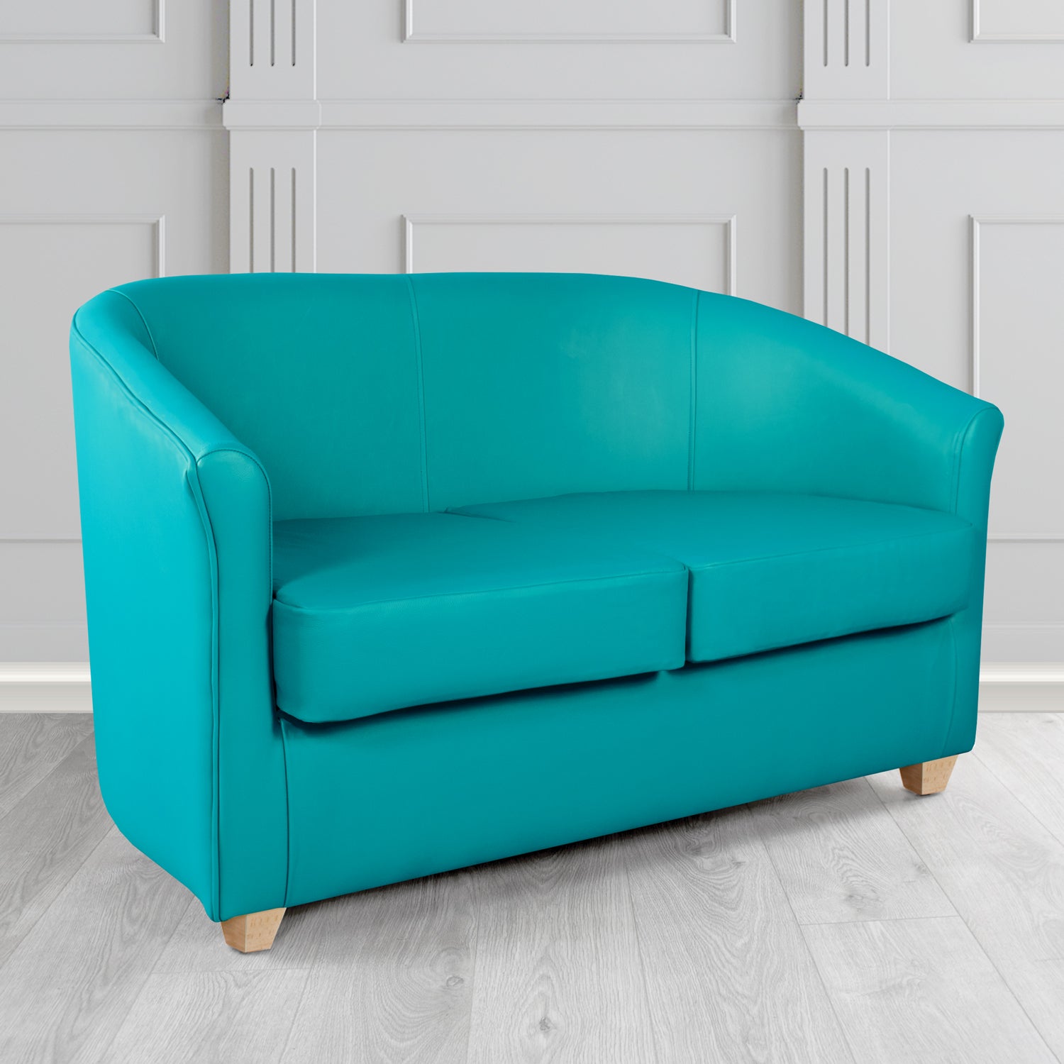 Cannes 2 Seater Tub Sofa in Just Colour Crib 5 Faux Leather with Light Wood Legs