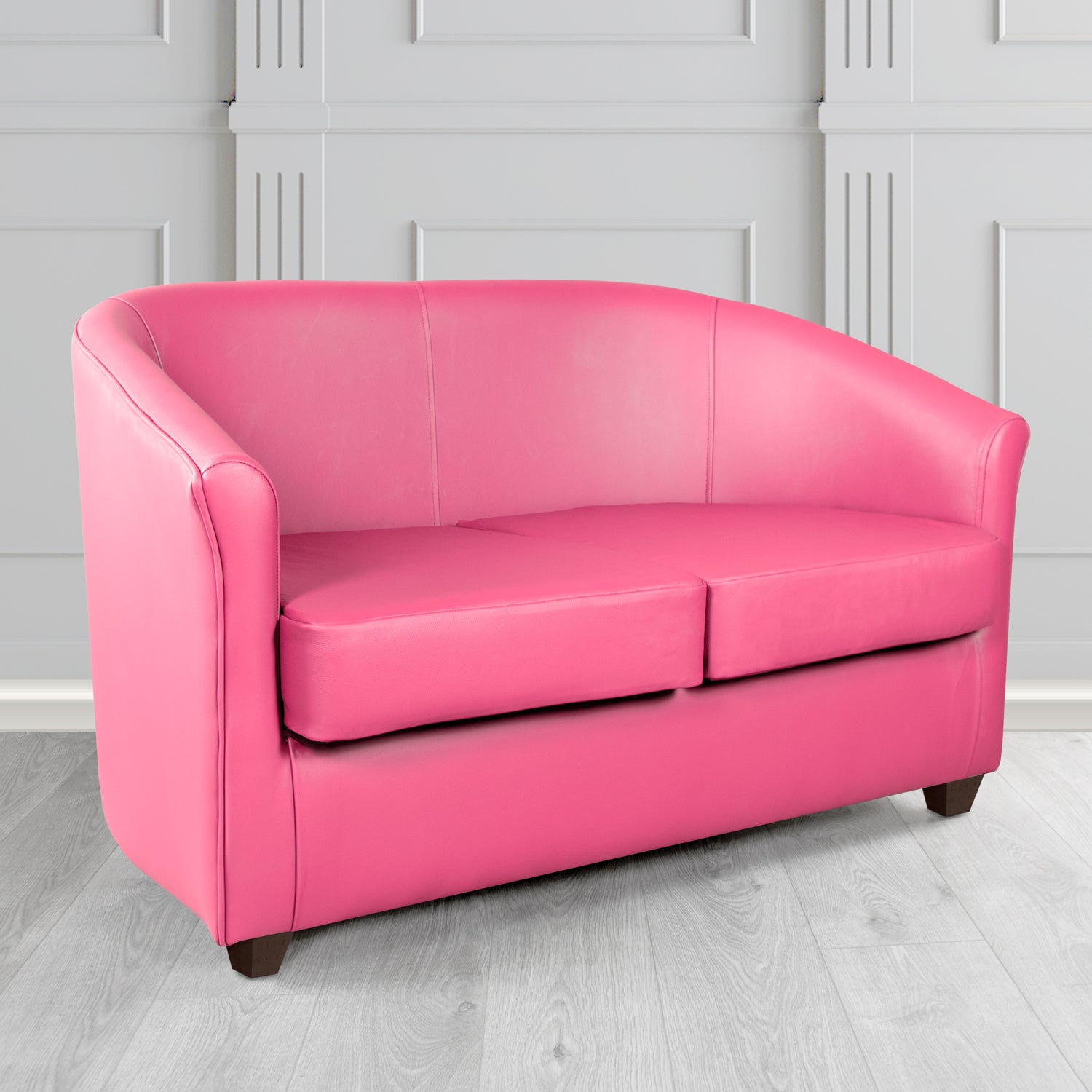Cannes 2 Seater Tub Sofa in Just Colour Crib 5 Faux Leather with Dark Wood Legs