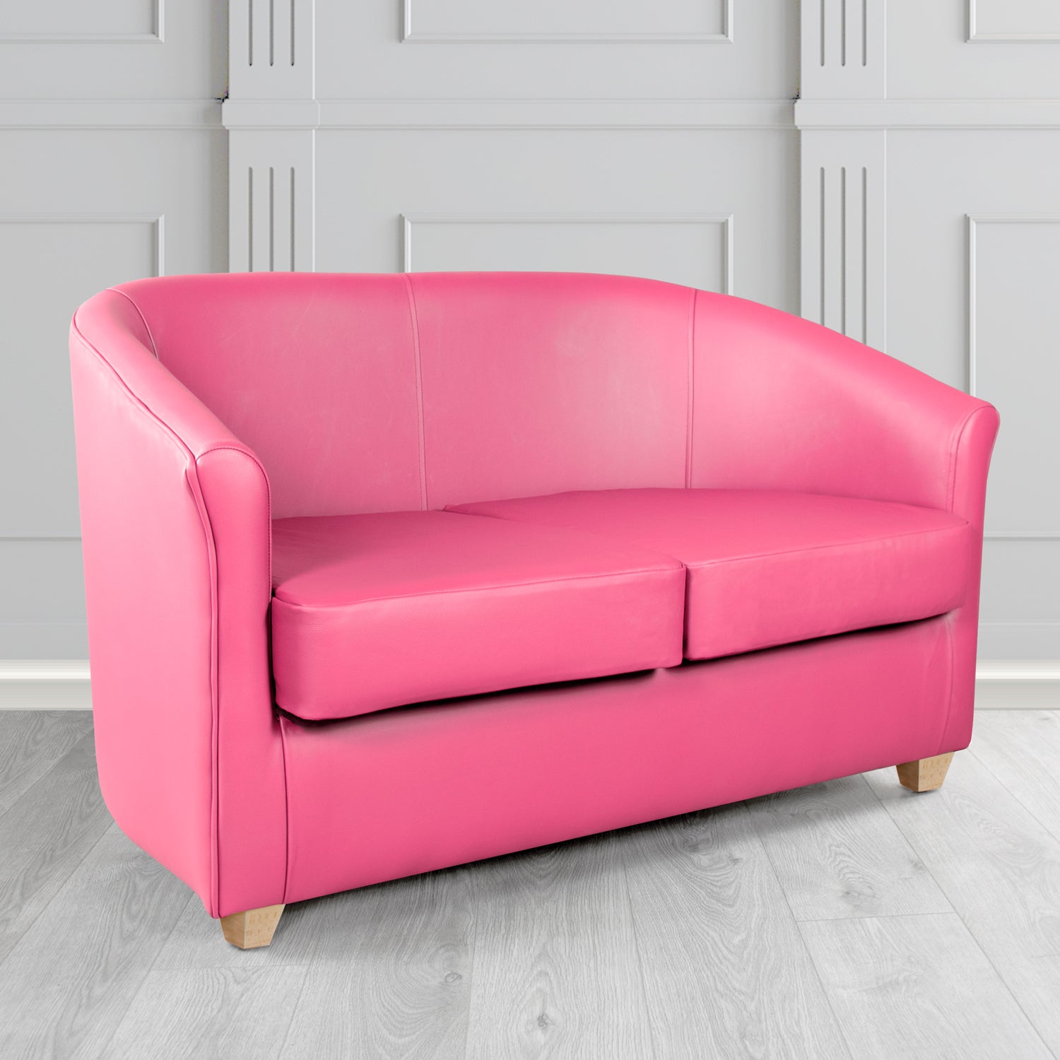 Cannes 2 Seater Tub Sofa in Just Colour Crib 5 Faux Leather with Light Wood Legs