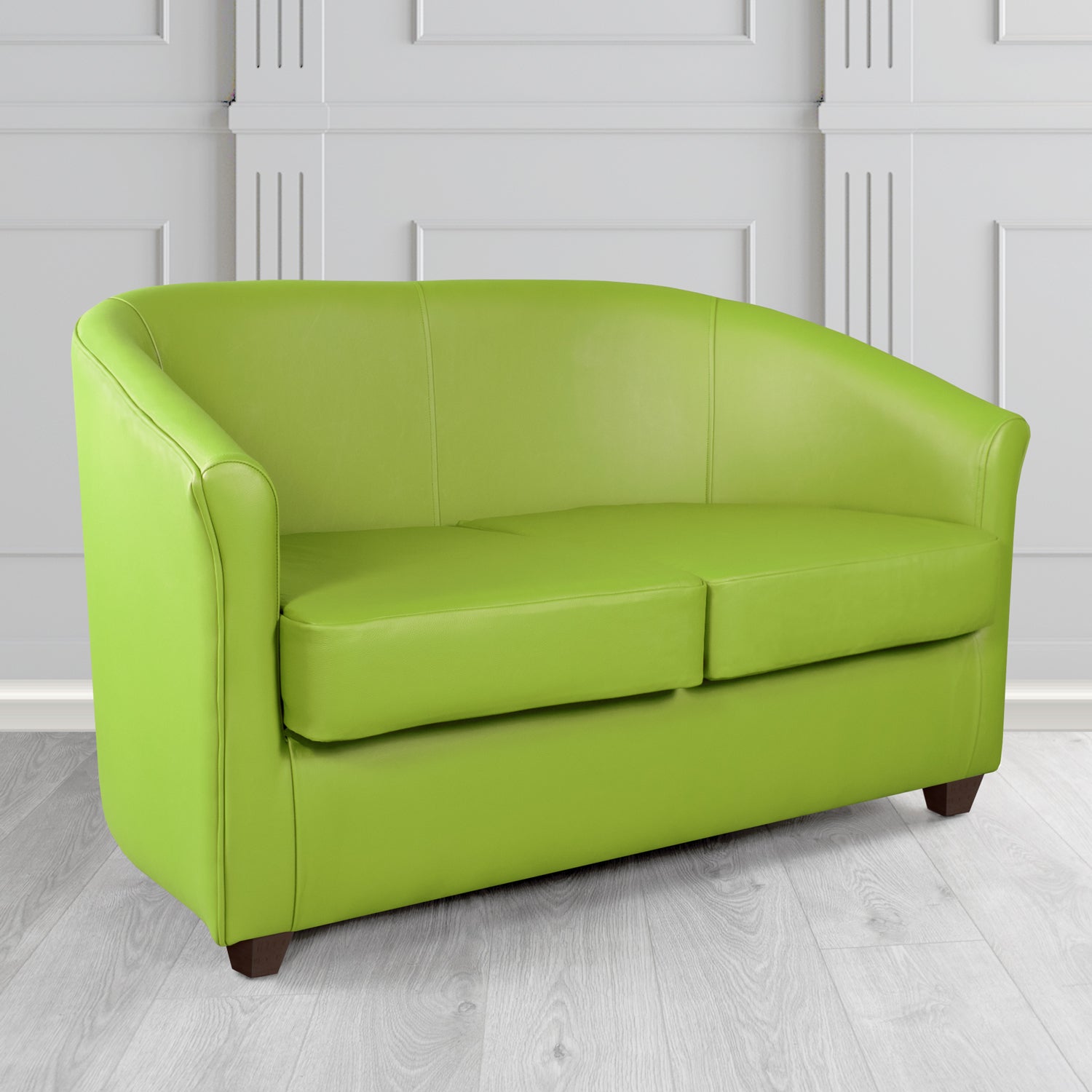 Cannes 2 Seater Tub Sofa in Just Colour Crib 5 Faux Leather with Dark Wood Legs
