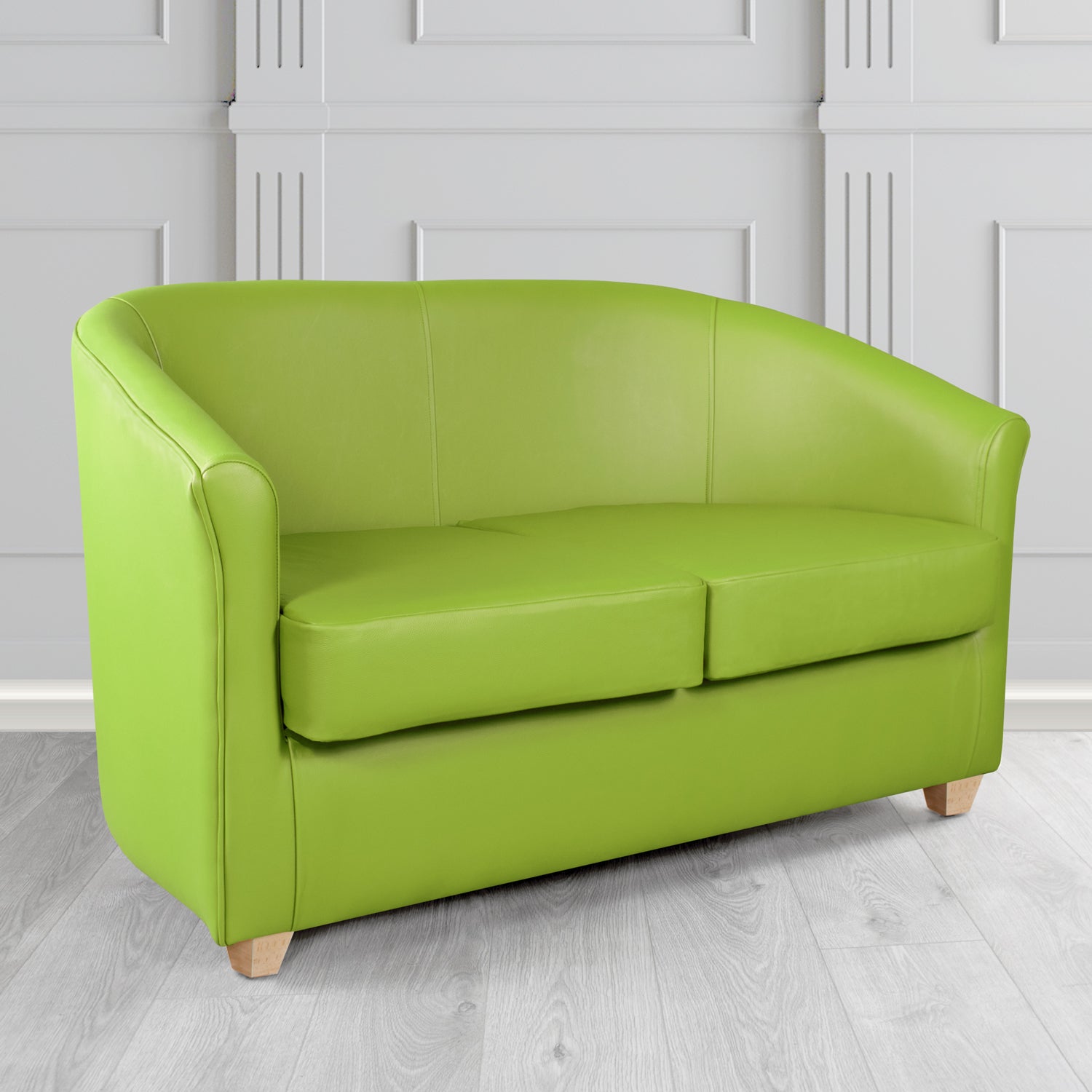 Cannes 2 Seater Tub Sofa in Just Colour Crib 5 Faux Leather with Light Wood Legs