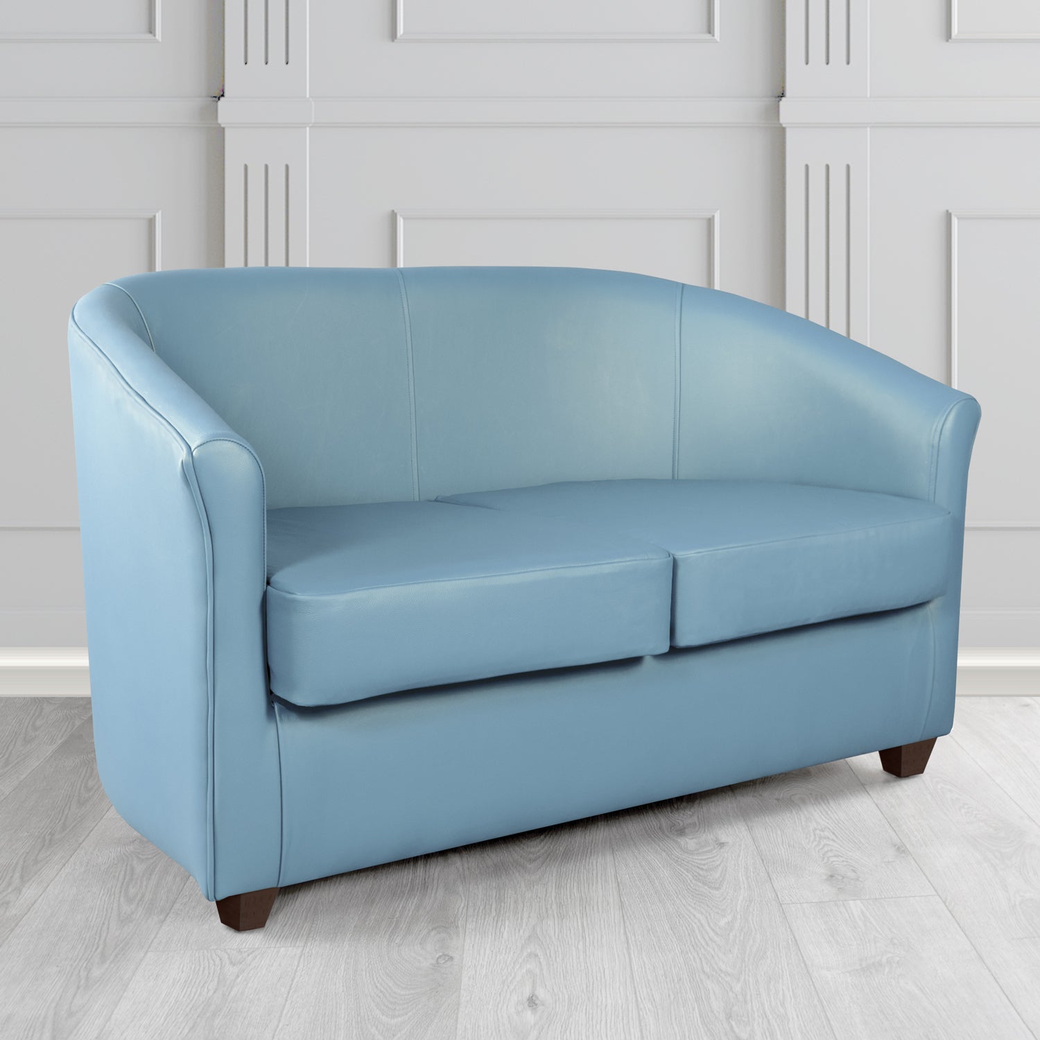Cannes 2 Seater Tub Sofa in Just Colour Crib 5 Faux Leather with Dark Wood Legs