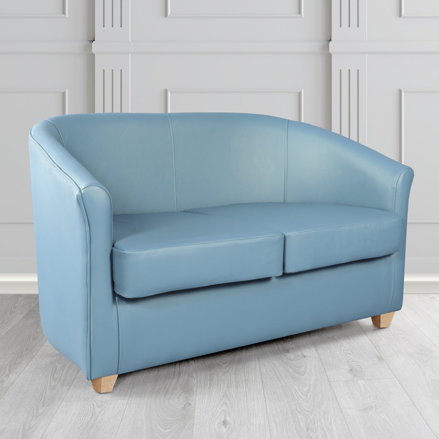 Cannes 2 Seater Tub Sofa in Just Colour Crib 5 Faux Leather with Light Wood Legs