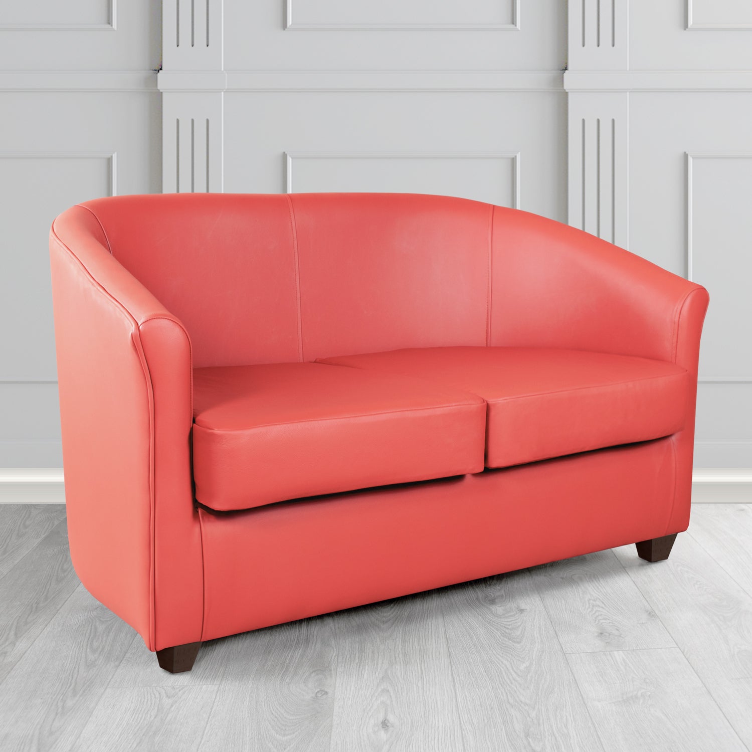 Cannes 2 Seater Tub Sofa in Just Colour Crib 5 Faux Leather with Dark Wood Legs