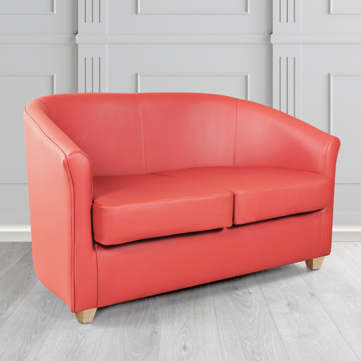Cannes 2 Seater Tub Sofa in Just Colour Crib 5 Faux Leather with Light Wood Legs
