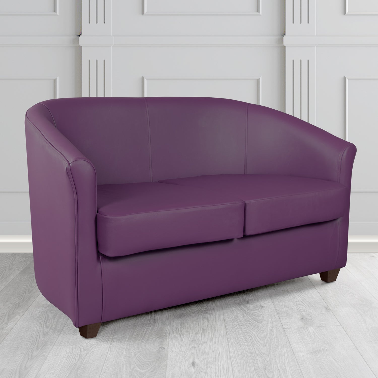 Cannes 2 Seater Tub Sofa in Just Colour Crib 5 Faux Leather with Dark Wood Legs